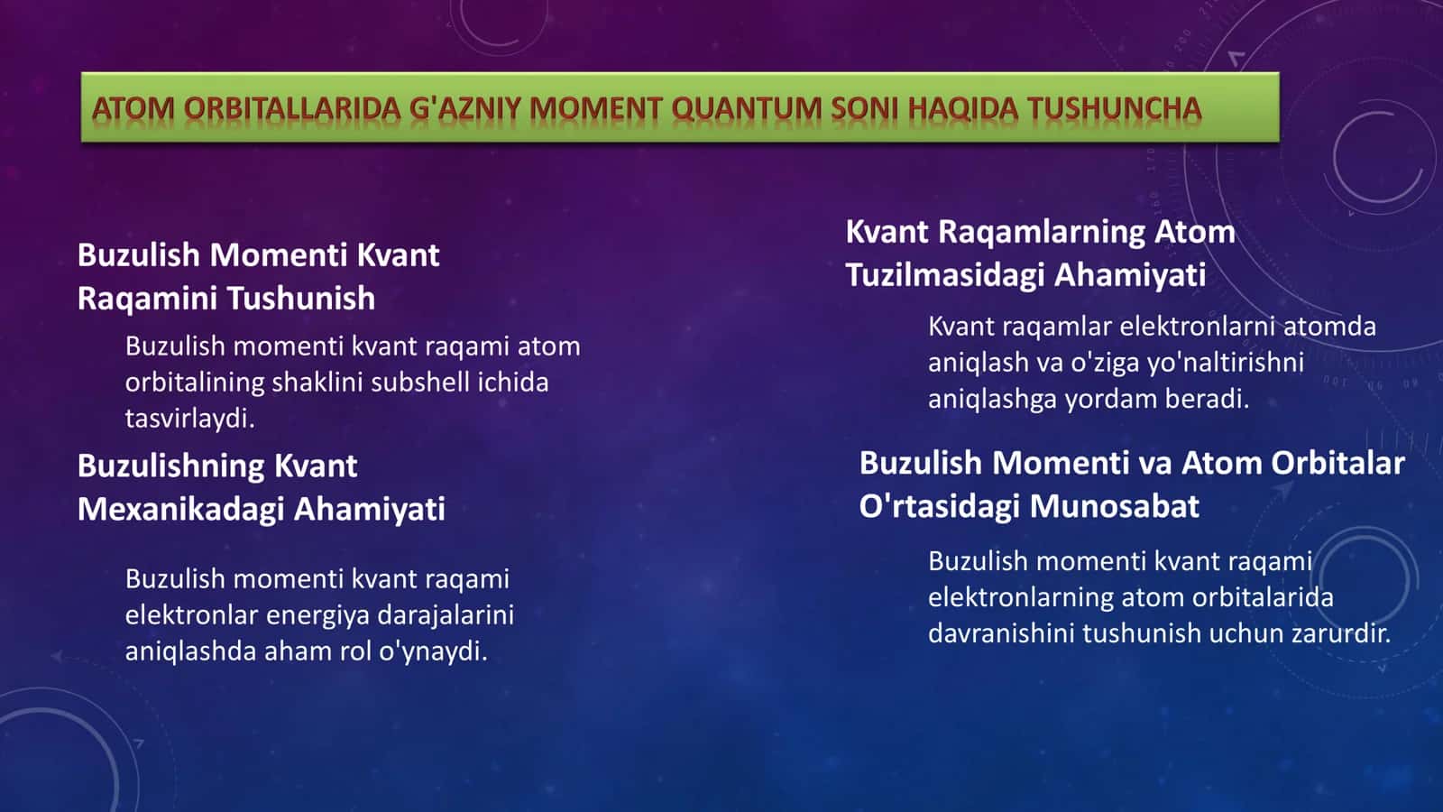 Kvant sonlari va ularning ma'nosi. Spin kvant soni. Pauli prinsipi 3