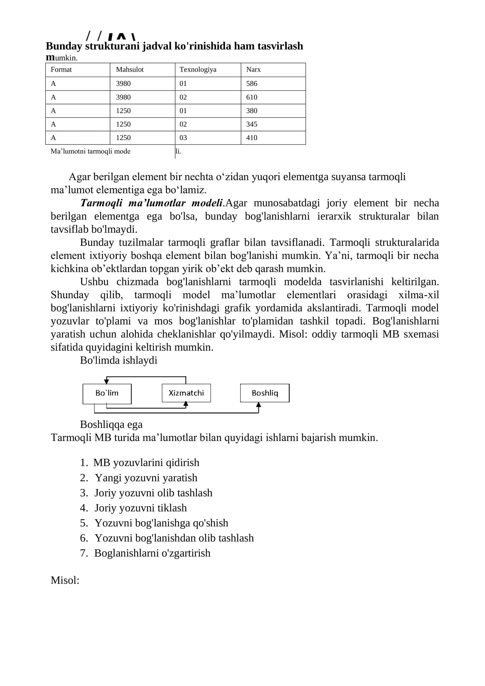 Ma’lumotlarning axborotli modellari: faktografik, relyasion, ierarxik, tarmoqli; axborotli modelni yaratish bosqichlari, ma’lumotlar modelining turlari, predmet sohasining konseptual modeli 3