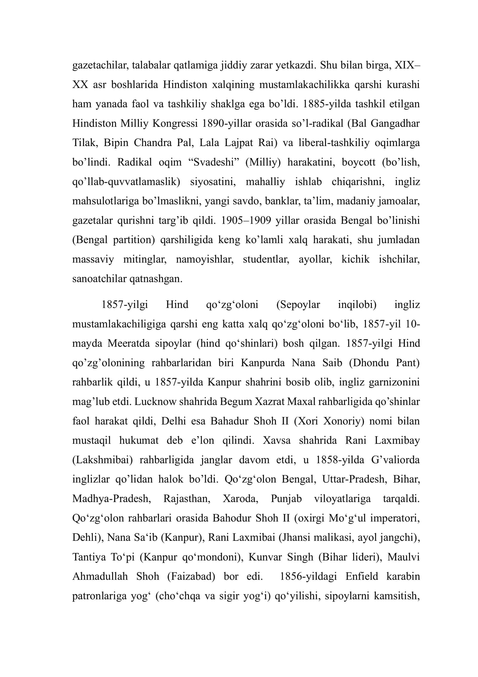 XIX asr- XX asr boshlarida Hindistonda ingliz mustamlakachiligi va milliy harakatlar 3