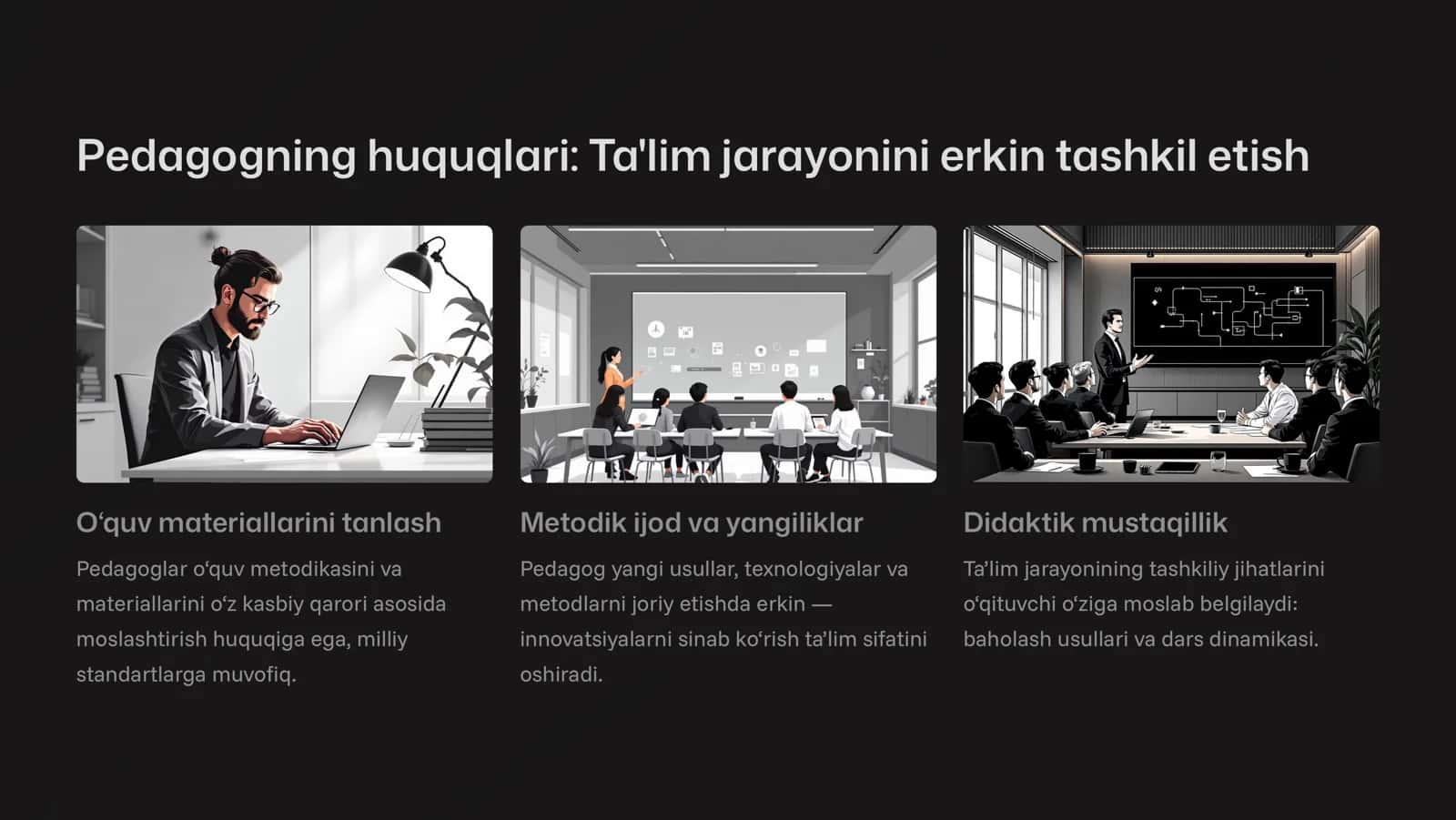 Pedagogning maqomi to'g'risidagi Qonun Huquq va majburiyatlar 3
