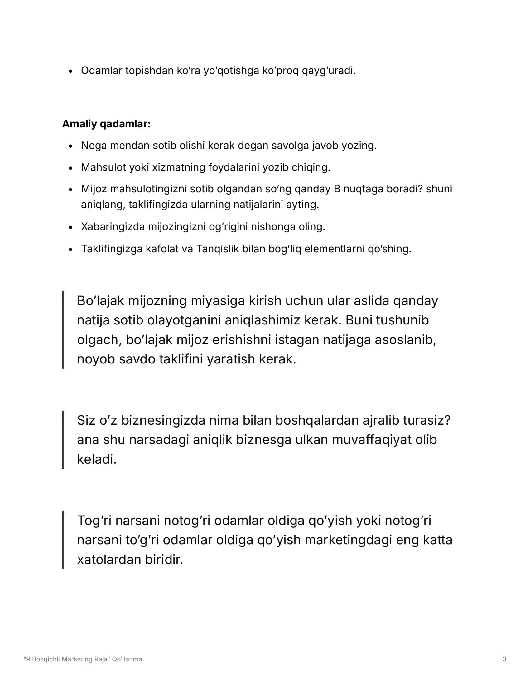 “9 Bosqichli Marketing Reja” Amaliy Qo’llanma! 3