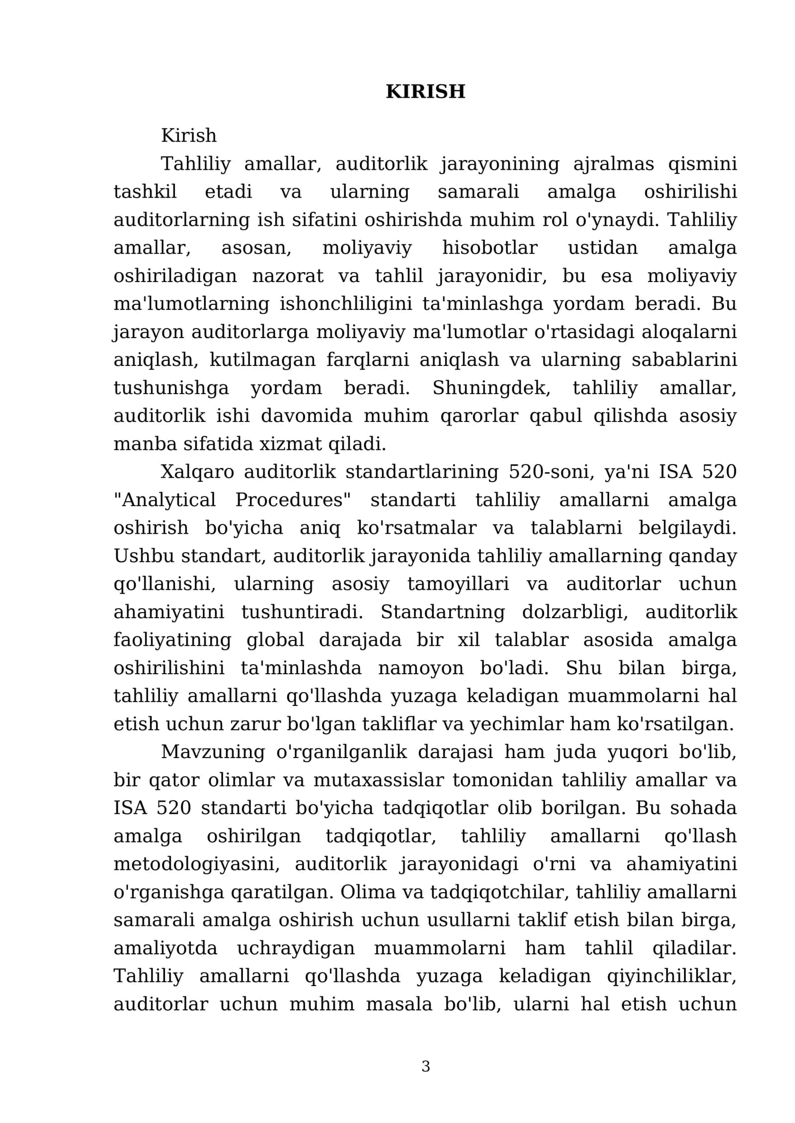 Tahliliy amallar: ISA 520 “Analytical Procedures” talablari va amaliy qoʻllanishi 3