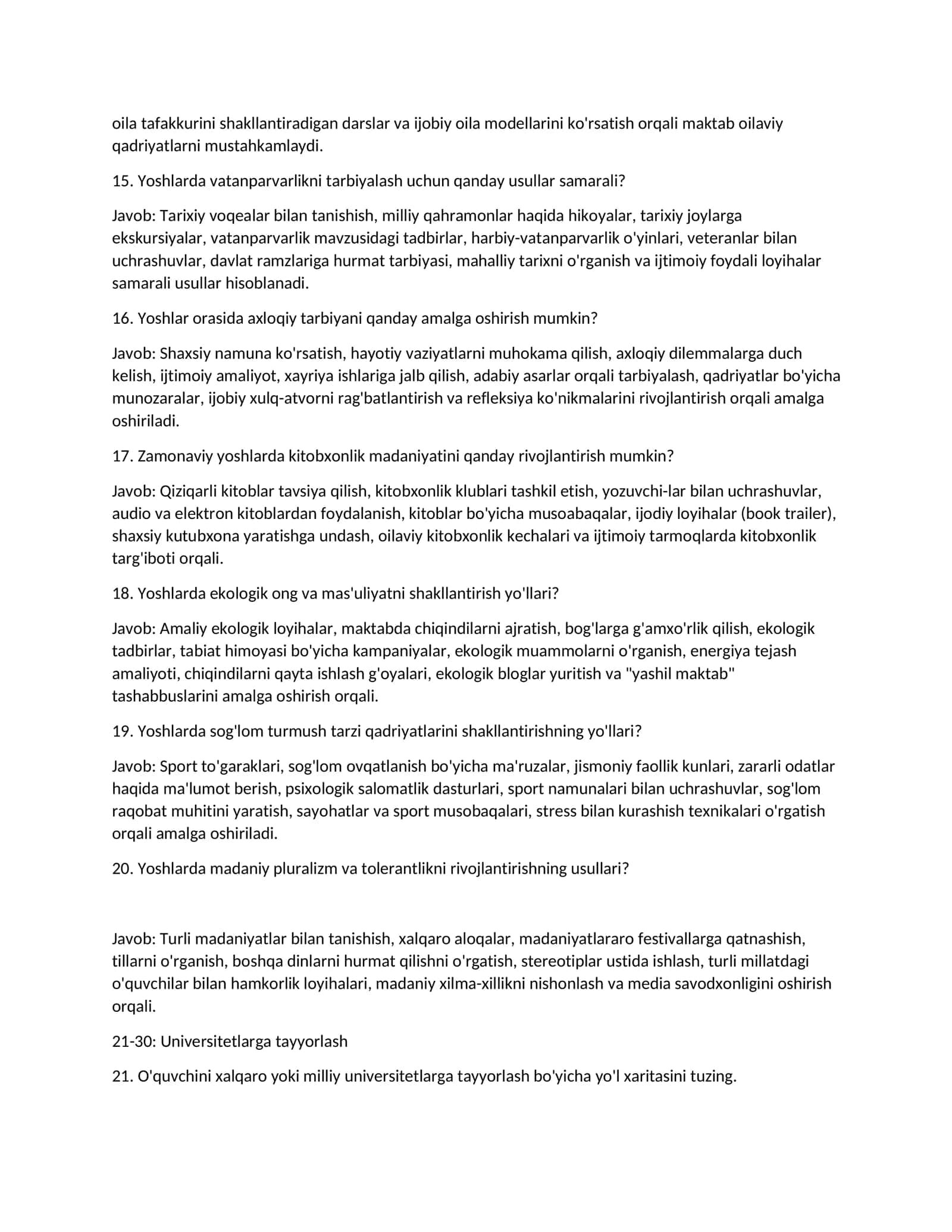 Maktab maslahatchisi lavozimi uchun imtihon savollari va javoblari 3