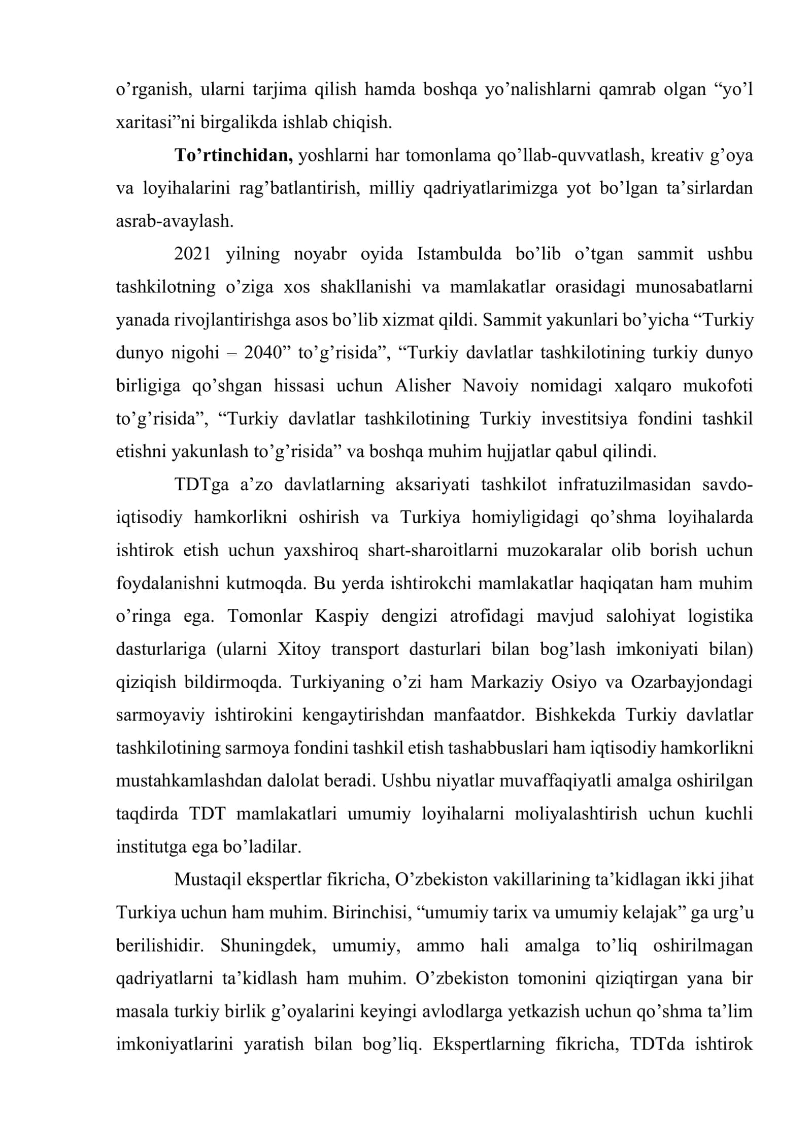 O'zbekistonning Turkiy tilli davlatlar tashkiloti bilan hamkorlik 3