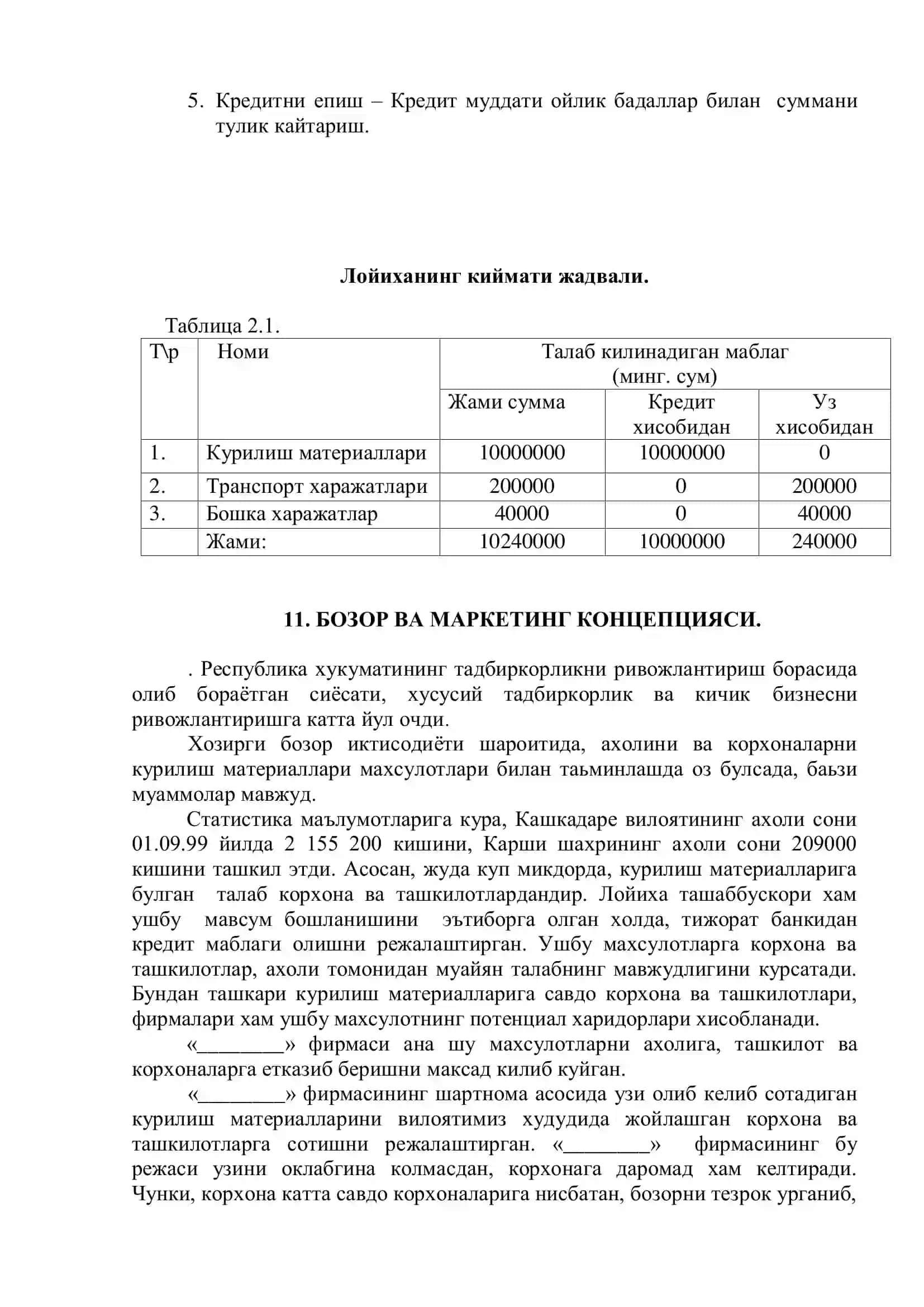 Qurilish materiallari savdosi biznes reja 3