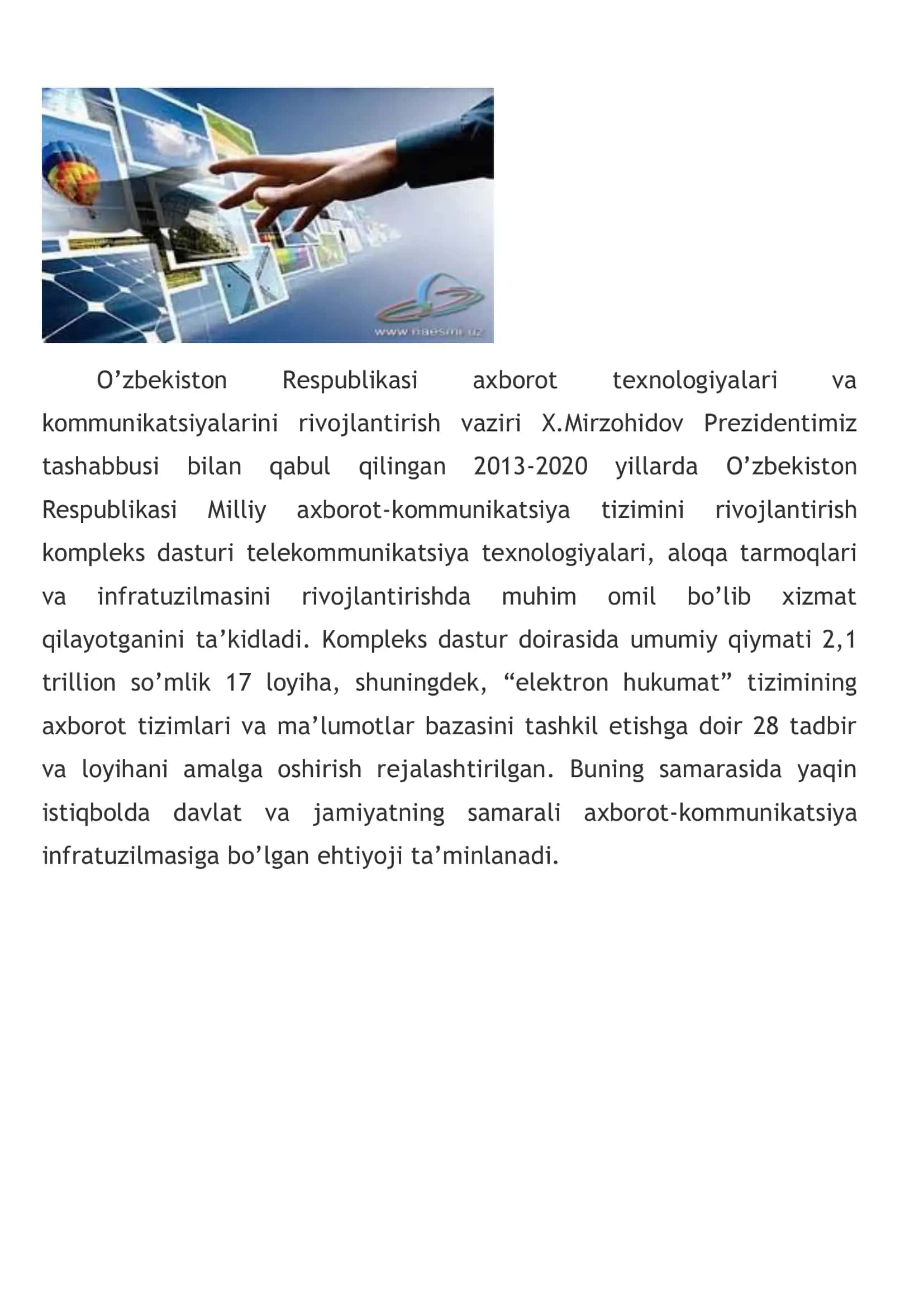 AXBOROT-KOMMUNIKATSIYA TEXNOLOGIYALARI – TARAQQIYOTNING MUHIM OMILI 3