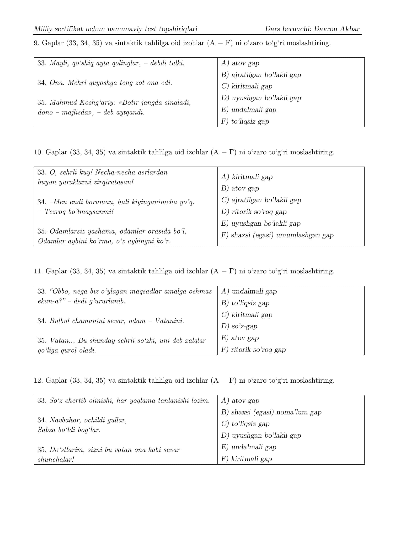 Milliy sertifikat uchun namunaviy test topshiriqlari 3