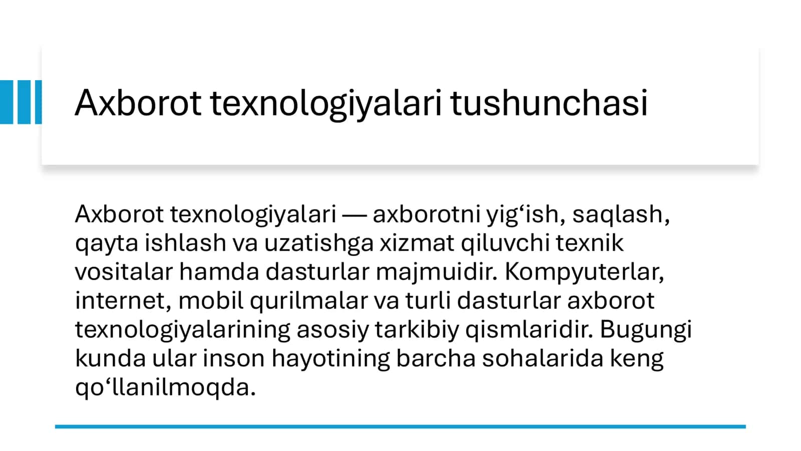 Axborot texnologiyalari - umum madaniy dunyo ko'z qarashining shakllantirishning samarali vositasi sifatida. Talimda axborot kommunikatsiya texnologiyalaridan foydalanish 3