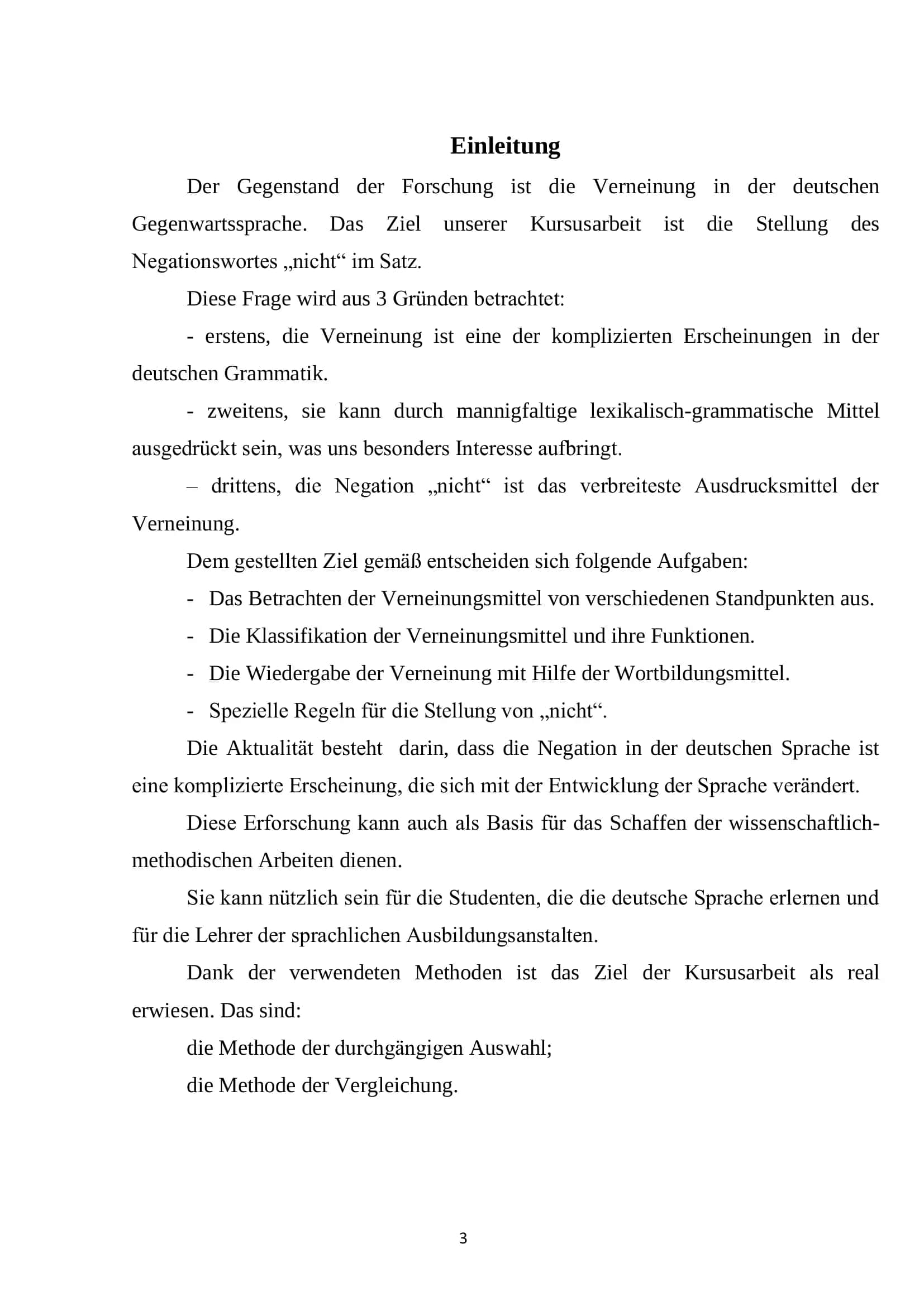 Kursarbeit: Negation in der deutschen Gegenwartssprache 3