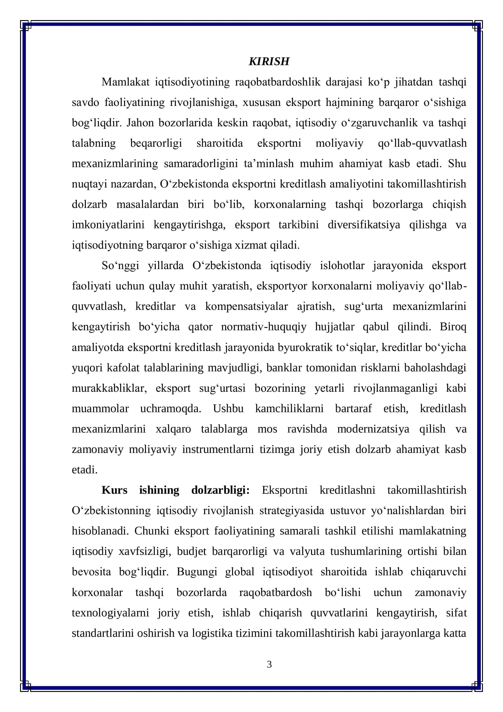 O‘zbekistonda eksportni kreditlash amaliyotini takomillashtirish 3