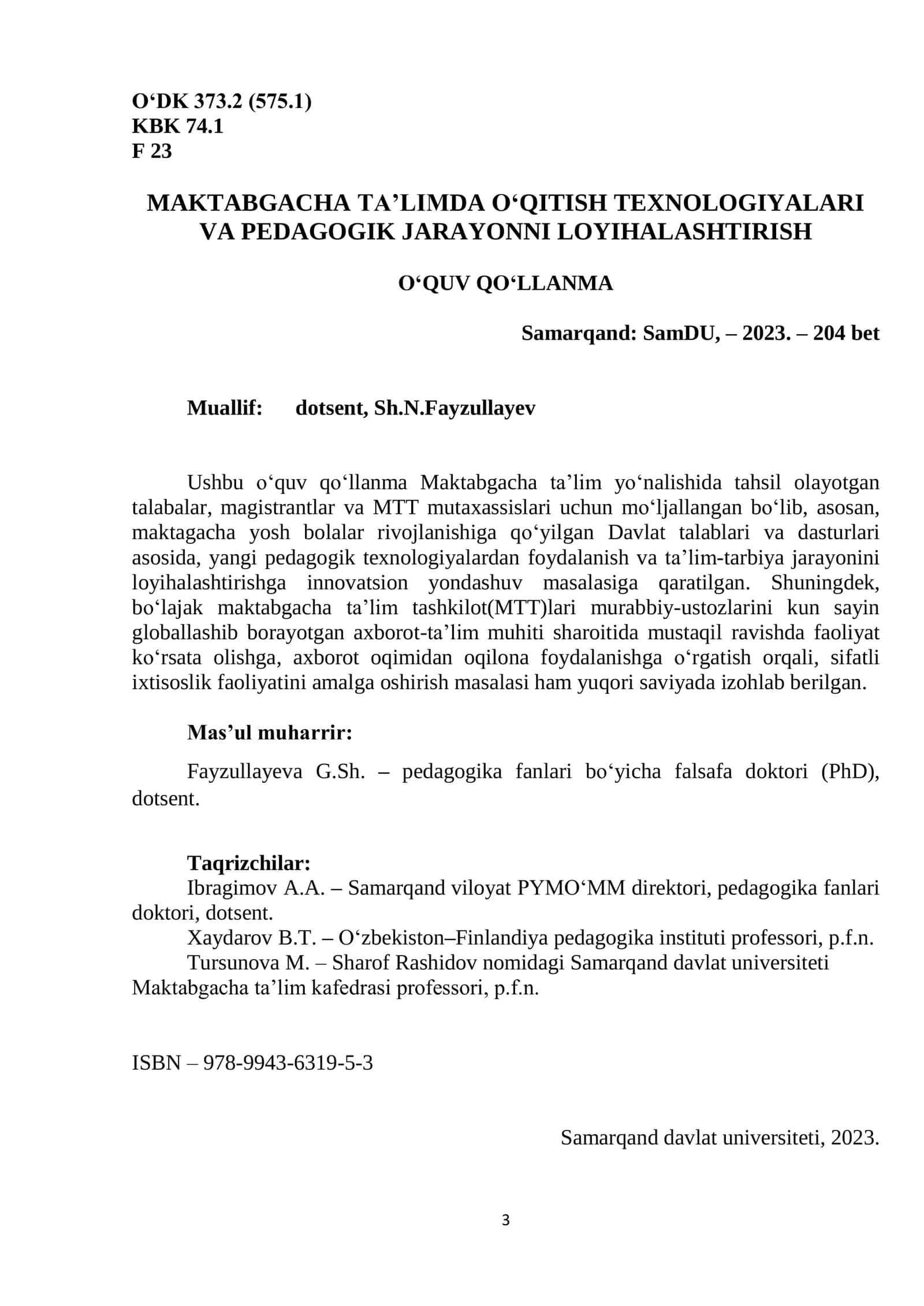 MAKTABGACHA TA'LIMDA O'QITISH TEXNOLOGIYALARI VA PEDAGOGIK JARAYONNI LOYIHALASHTIRISH 3