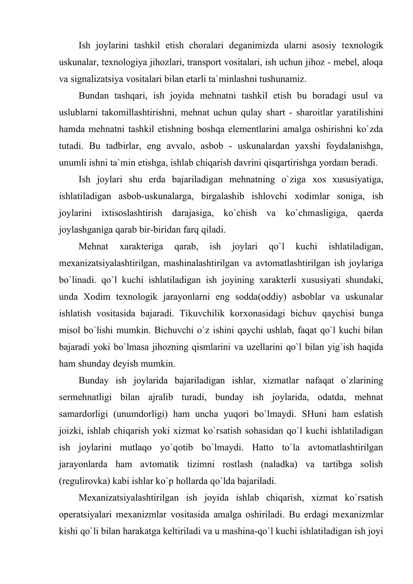 Ish joylarini tashkil etish, ixtisoslashtirish va rejalashtirish 3