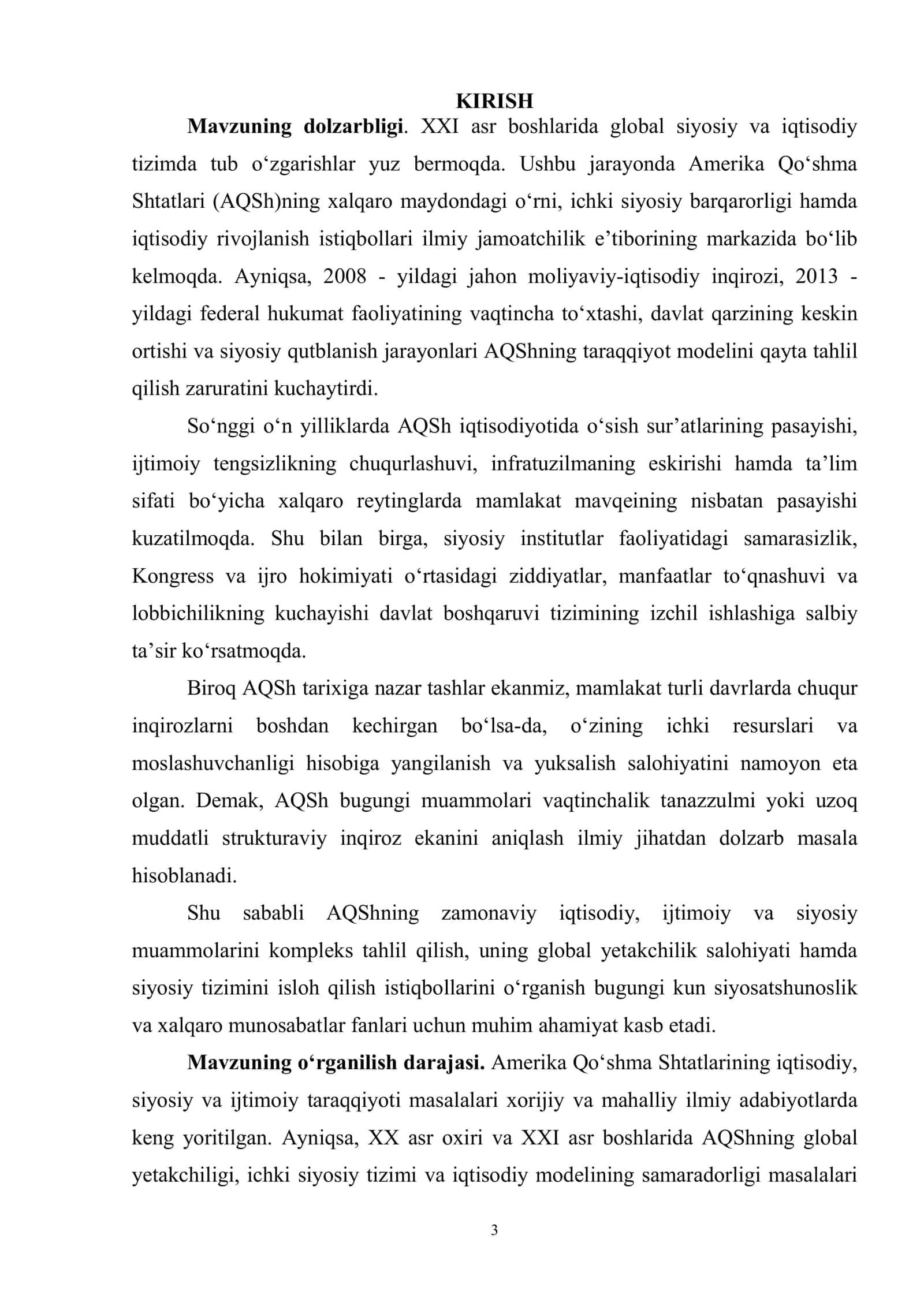 XXI asrning AQSHning global tashqi siyosati mavzusidagi kurs ishi 3