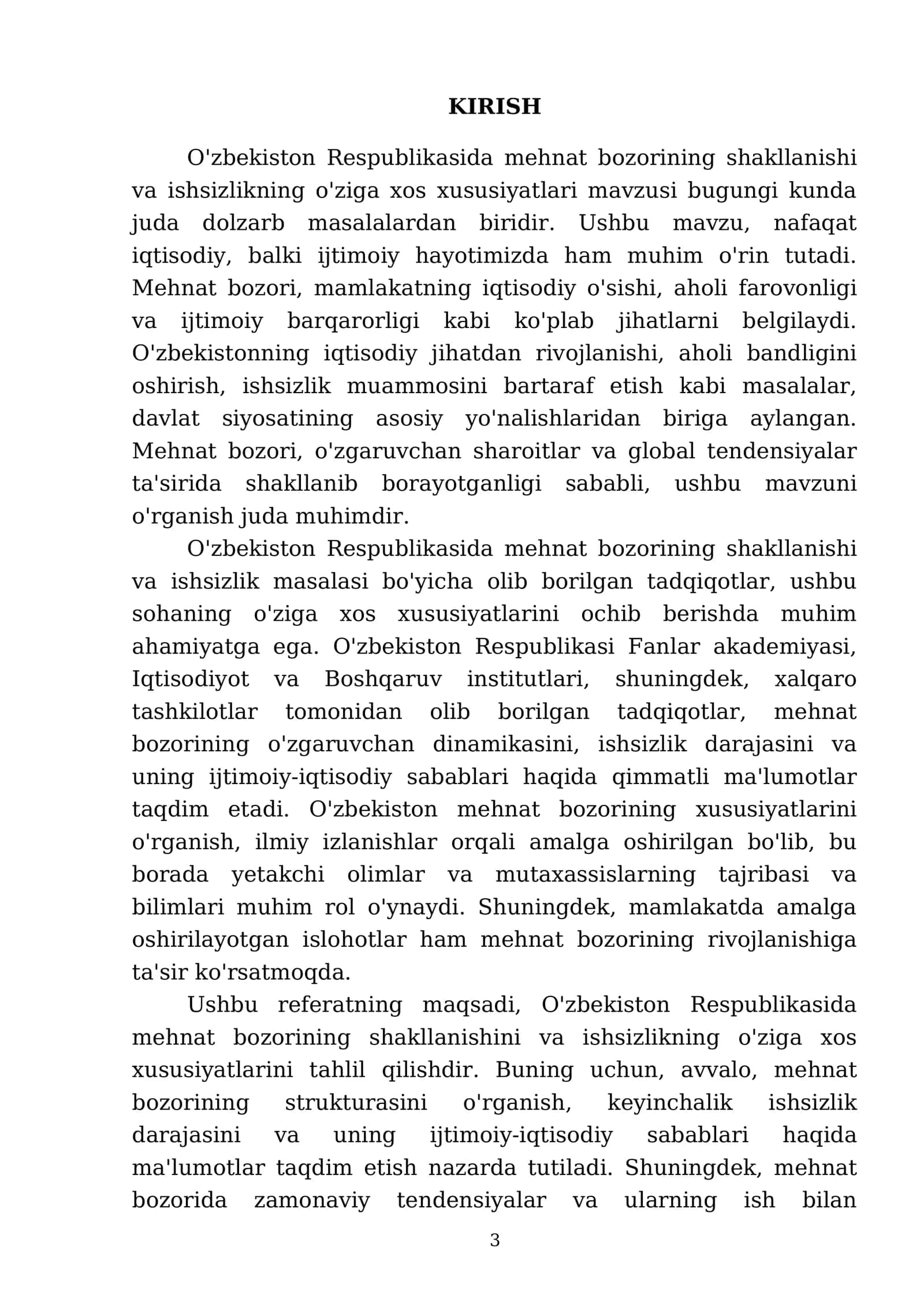 O'zbekiston Respublikasida mexnat bozoriningshakllanishi va ishsizlikning o’ziga xos xususiyatlari 3