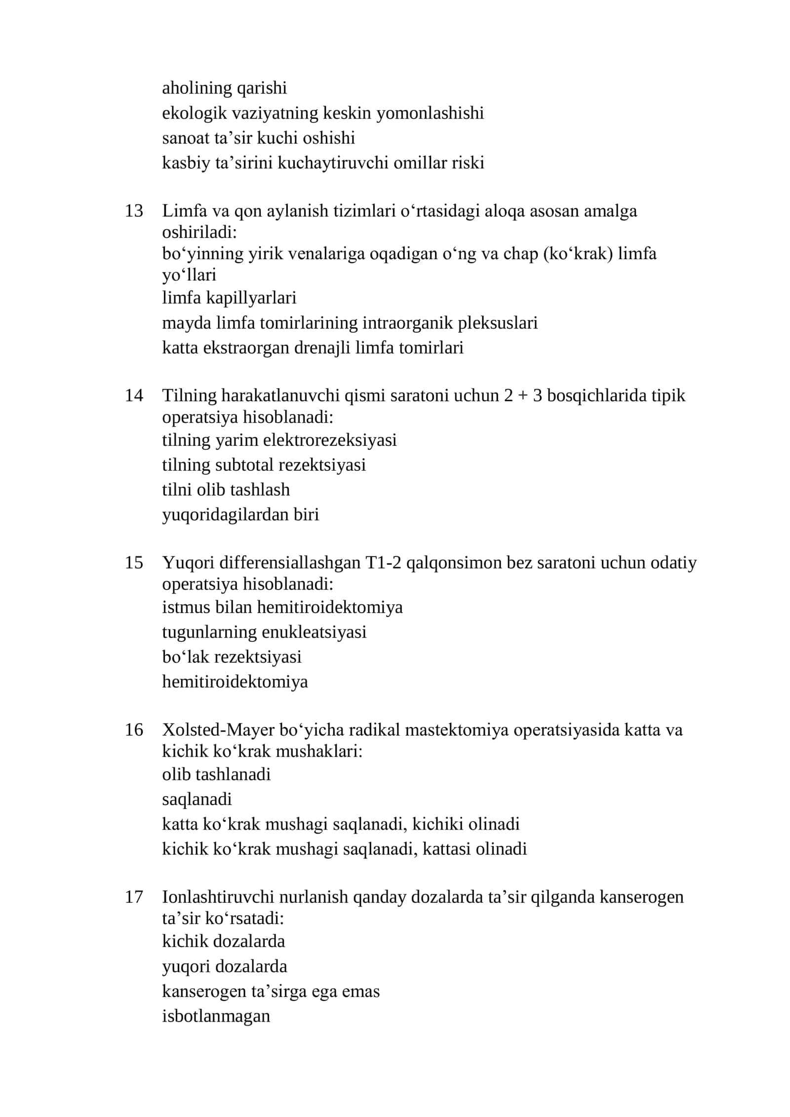 Onkoxirurgiya test savollari roʻyxati 2026 3