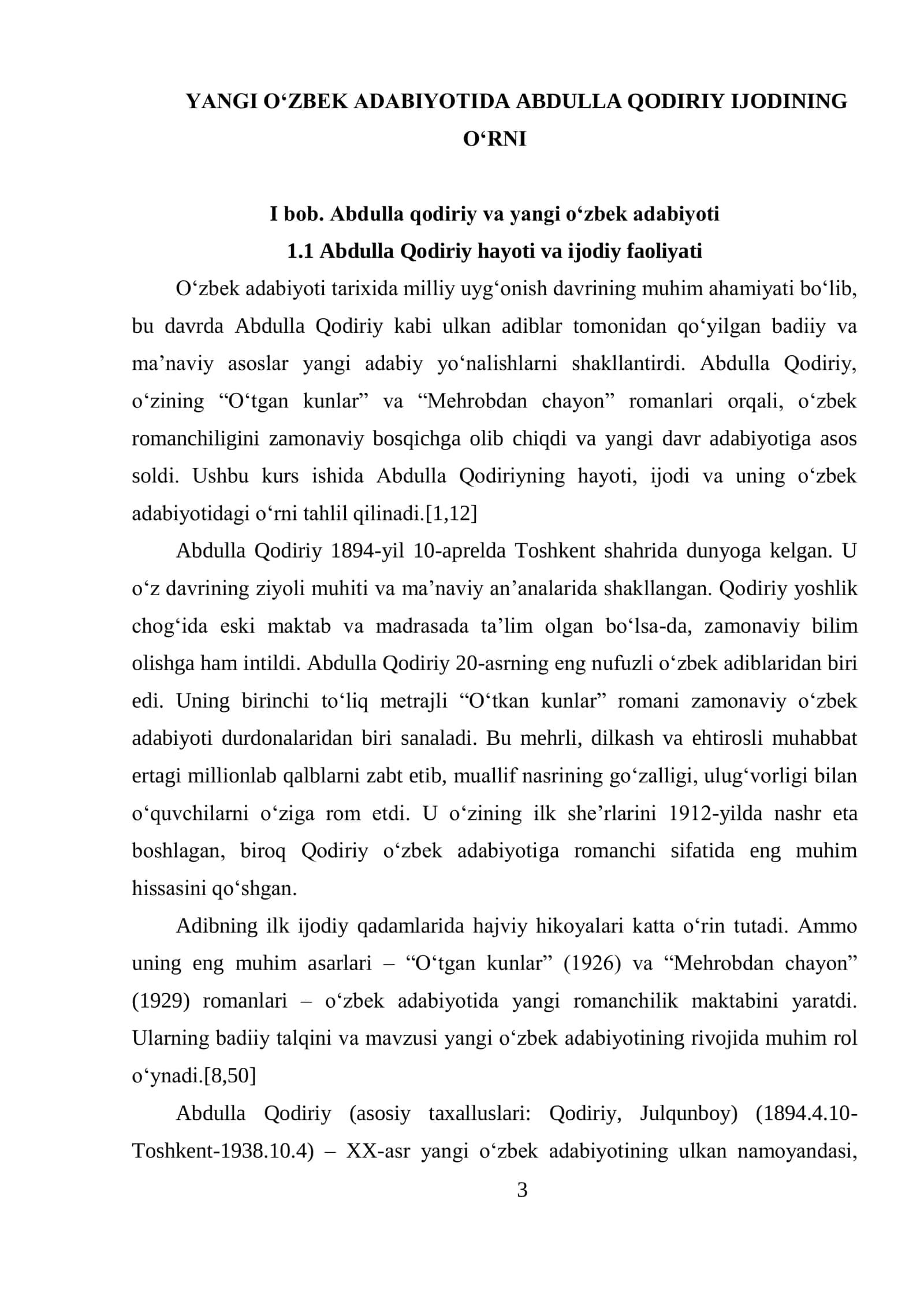Yangi o‘zbek adabiyotida Abdulla Qodiriy ijodining o‘rni 3
