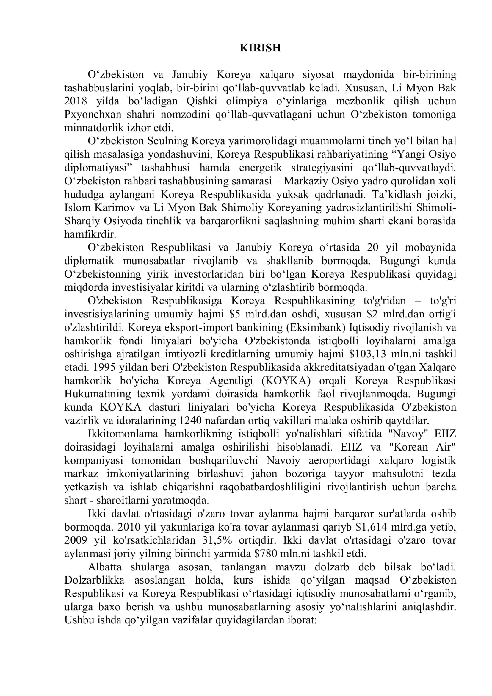 Koreya Respublikasi va O’zbekiston Respublikasi munosabatlari 3