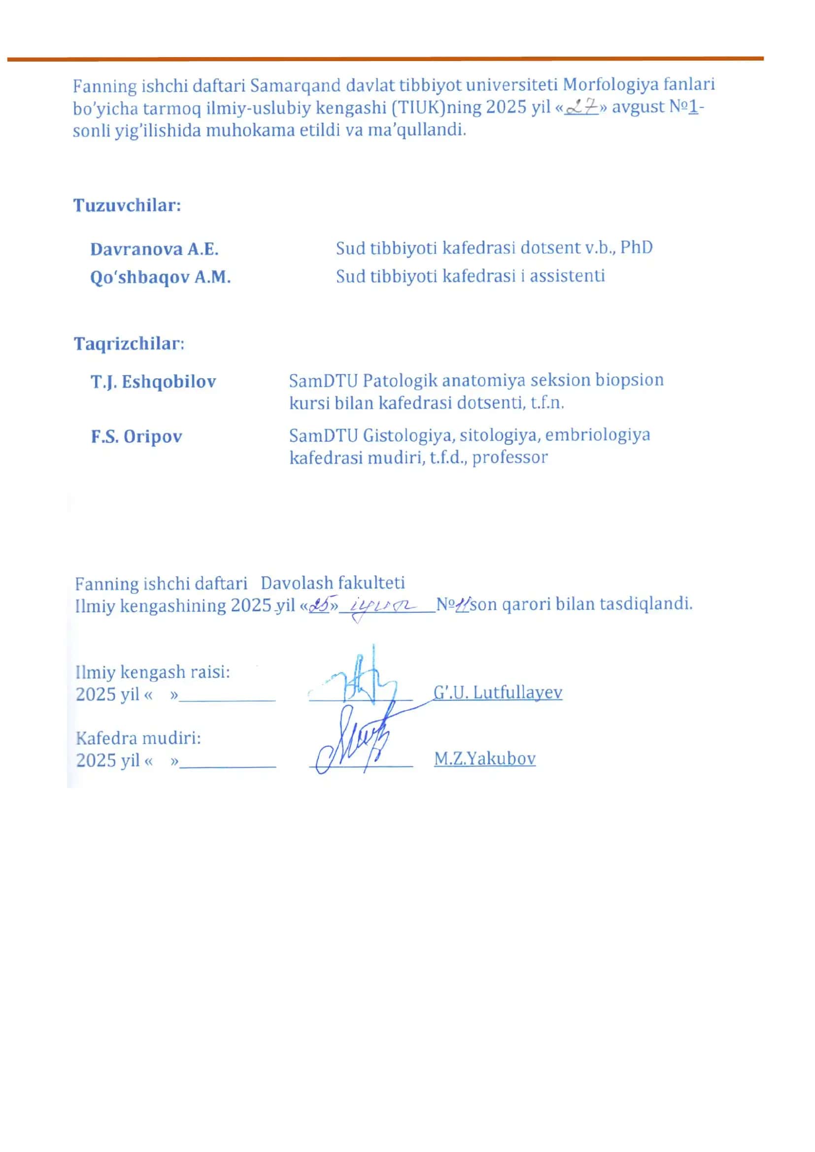Davolash ishi ta’lim yo’nalishlari ishchi daftar 3