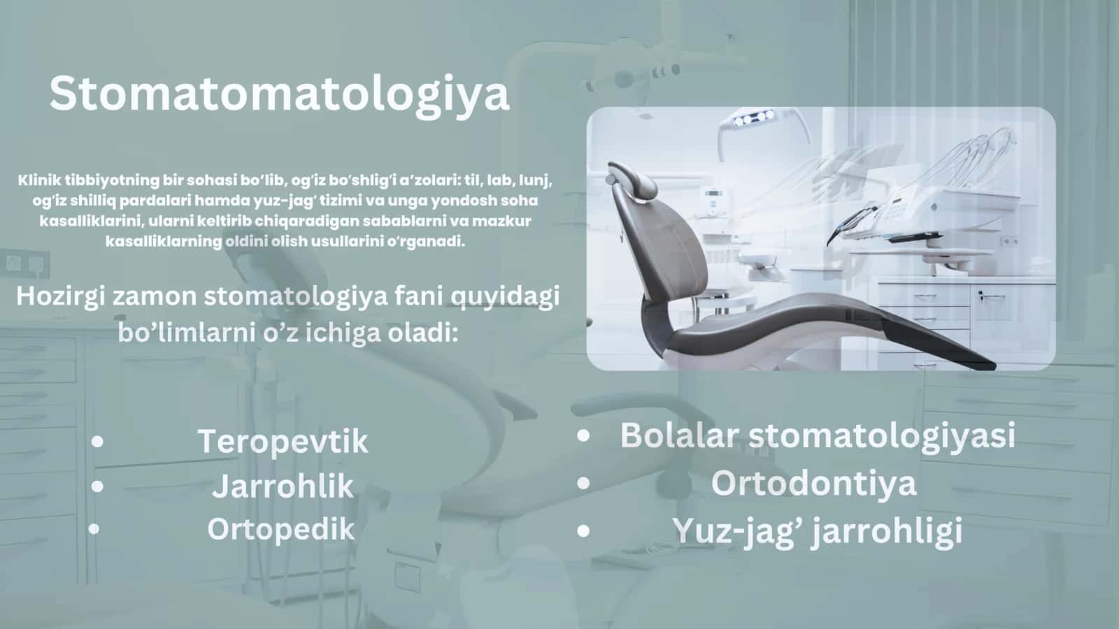 "Zamonaviy stomatologiya xonalarining jihozlanishi" prezinatatsiya 3
