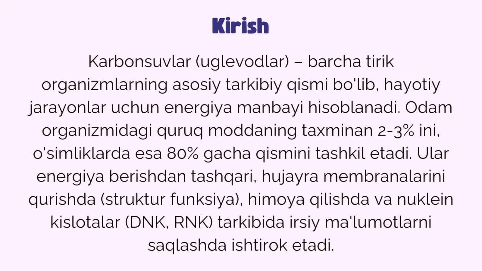 Karbonsuvlar. Monosaxaridlar, di-, gomo- va geteropolisaxaridlar: tuzilishi va xossalari 3