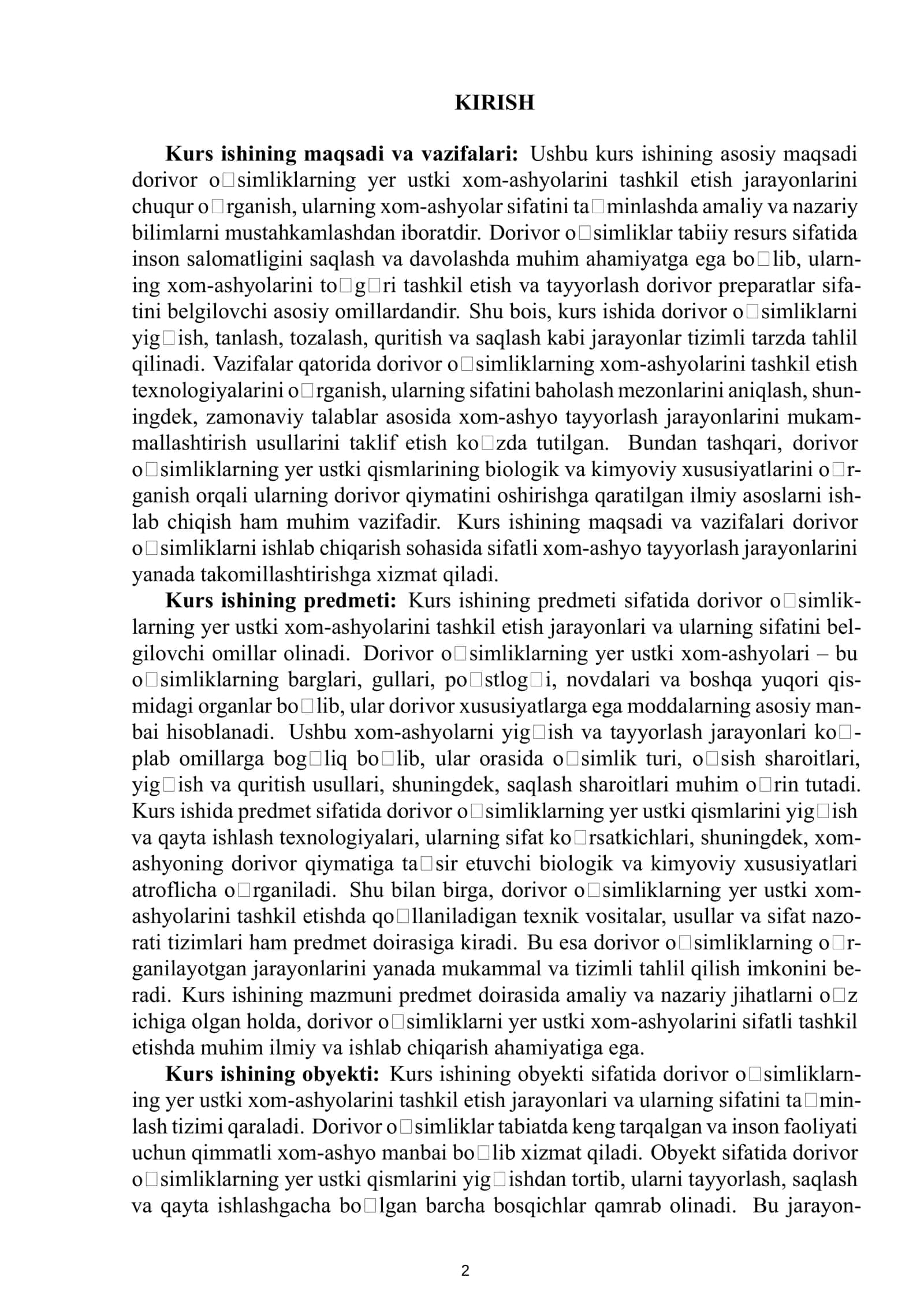 Dorivor o'simliklar va qayta ishlash texnologiyasi 4-kurs 3