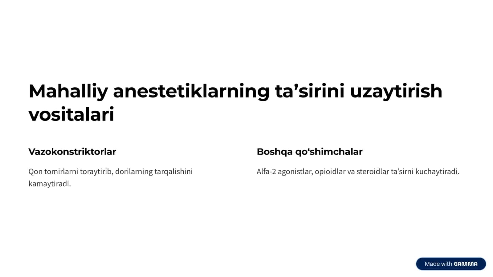 Mahalliy anestetiklarni ta¾sirini uzaytirish 3