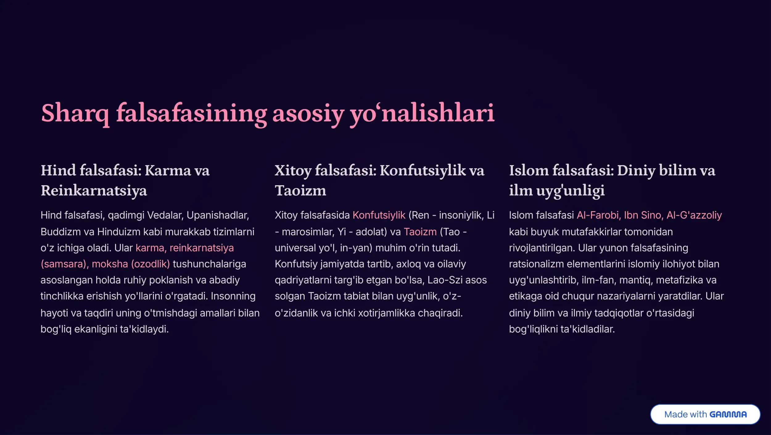 Falsafaning mohiyatiga oid Sharq va G'arb mutafakkirlari ta'riflarini tasniflash 3