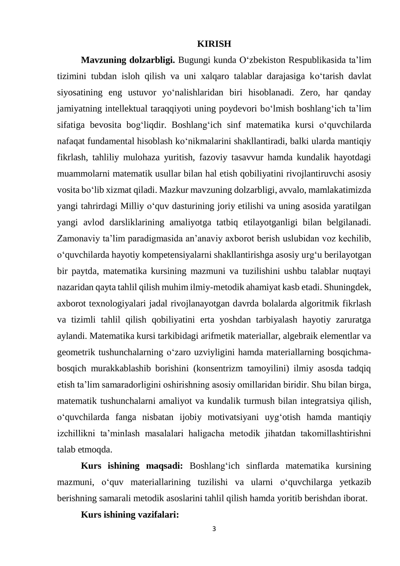 BOSHLANG‘ICH SINFLARDA MATEMATIKA KURSINING MAZMUNI VA TUZILISHI 3