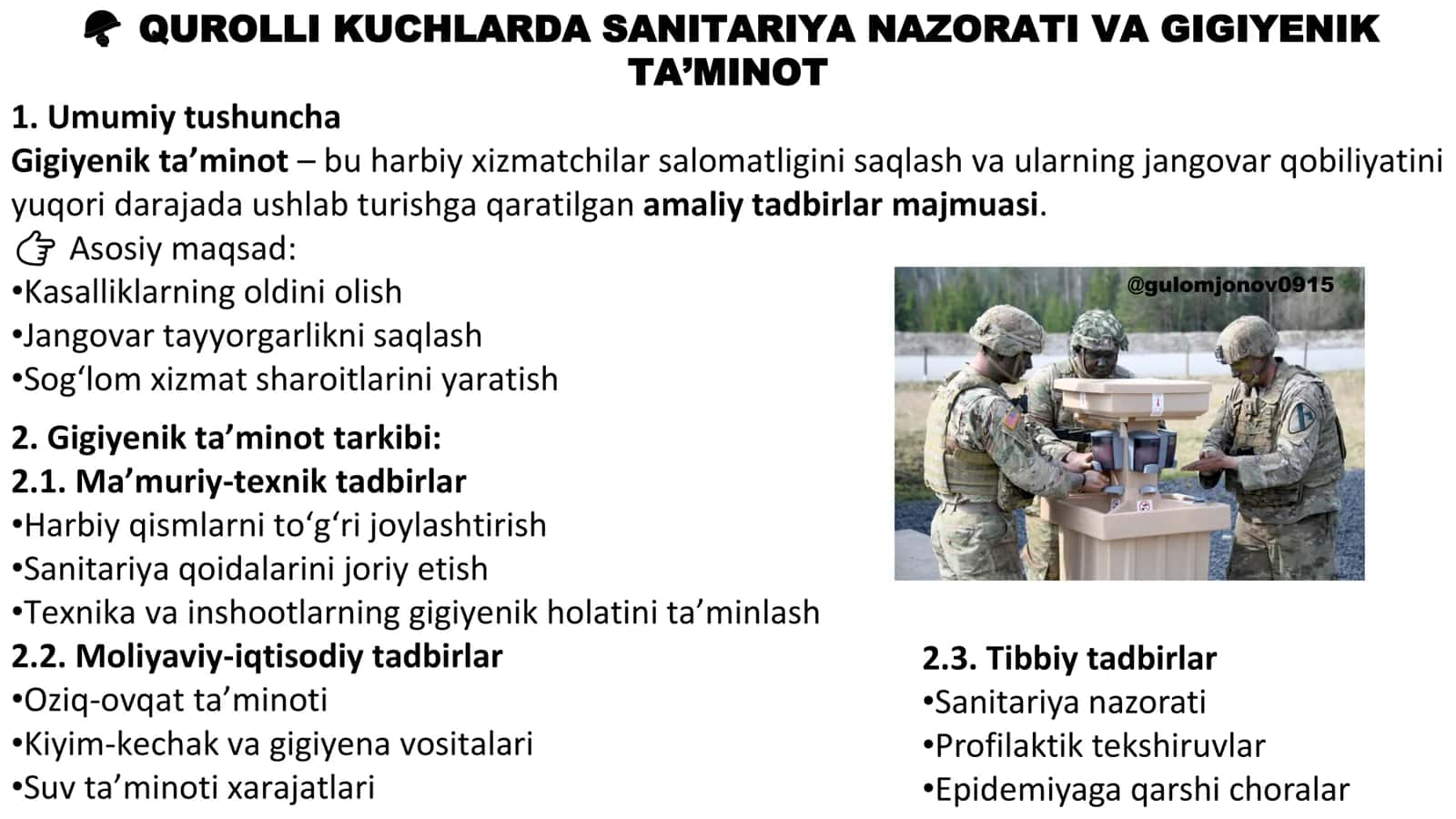 QO‘SHINLARNI KAZARMA VA DALA SHAROITLARIDA JOYLASHTIRILGANDA ULARNI OVQATLANTIRISHNING SANITARIYA NAZORATI 3