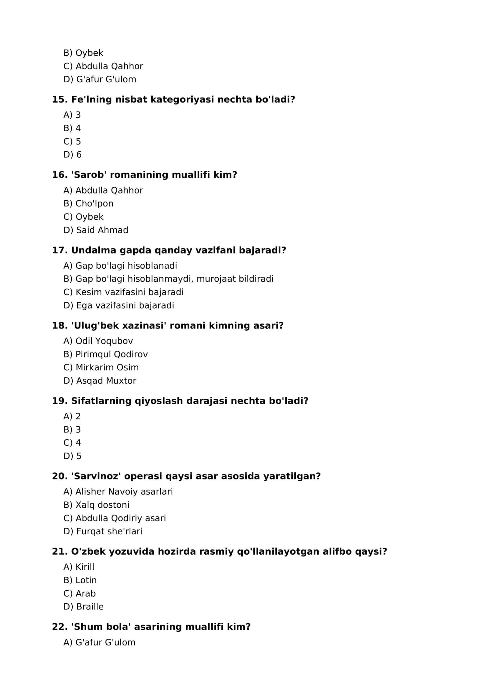 Ona tili va adabiyot fanlari test savollari 3