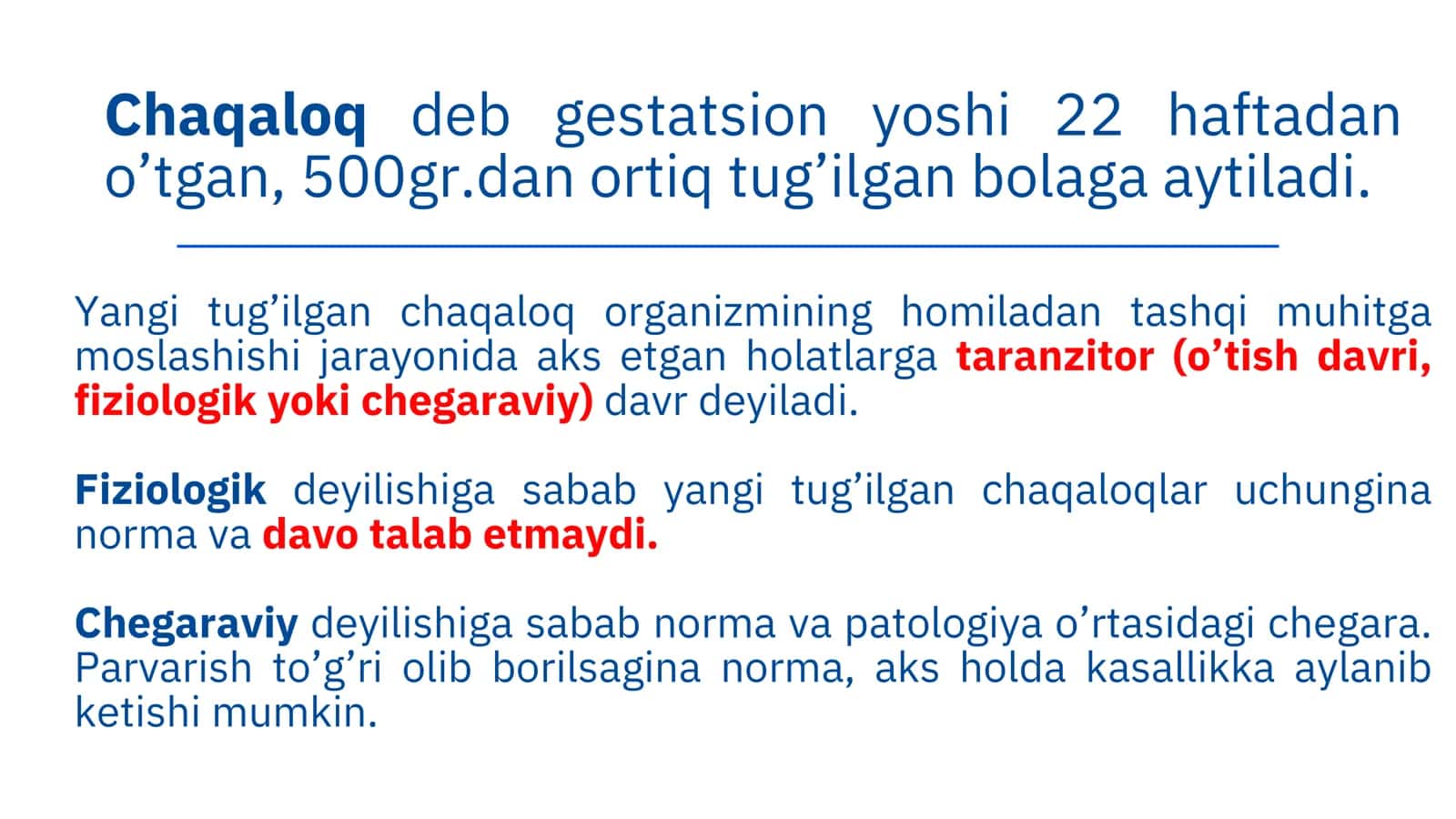 Yangi tug'ilgan chaqaloqlarda tranzitor (chegaraviy) holatlar va chaqaloqlar parvarishi 3