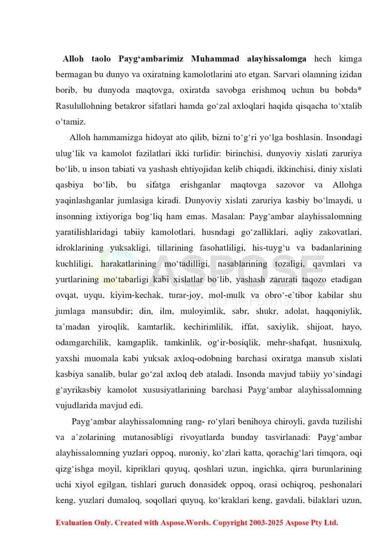 Muhammad sollallohu alayhi vasallamning fazilatlari 3