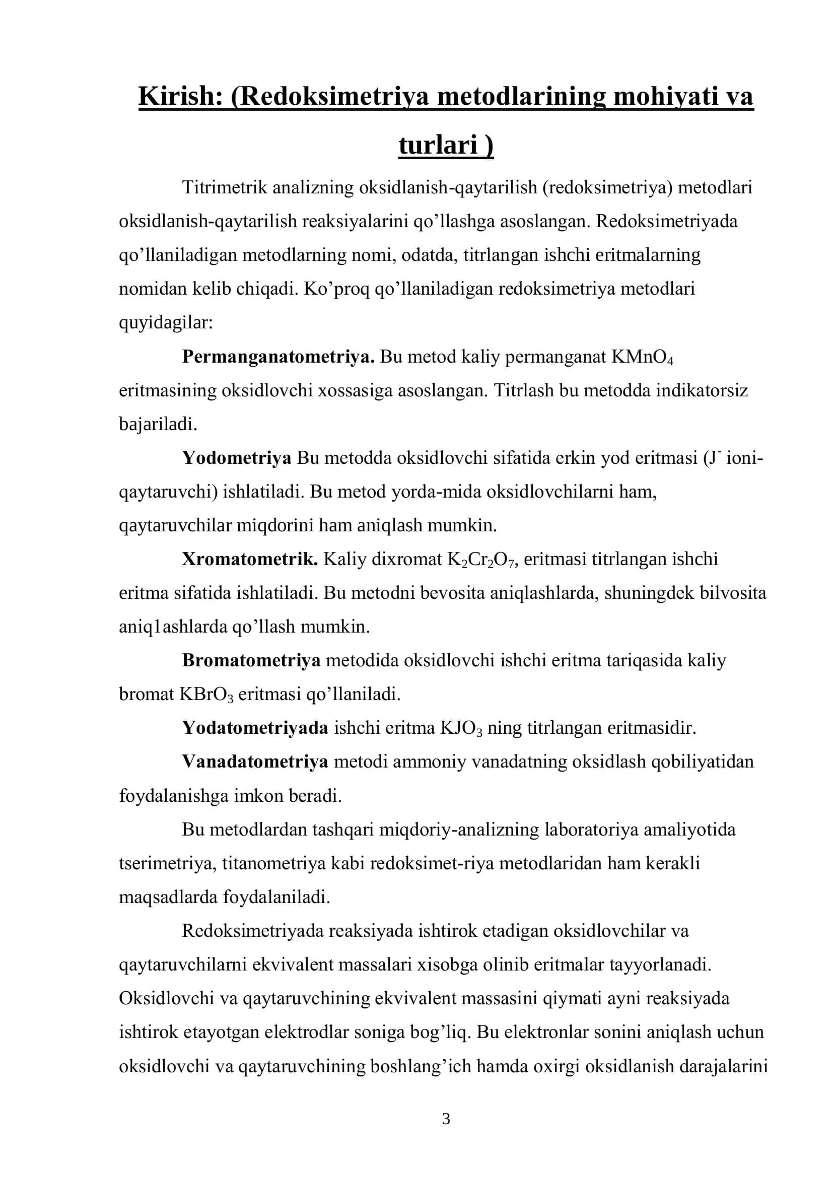 Oksidlanish-qaytarilish reaksiyalari asosida titrlash metodlari 3