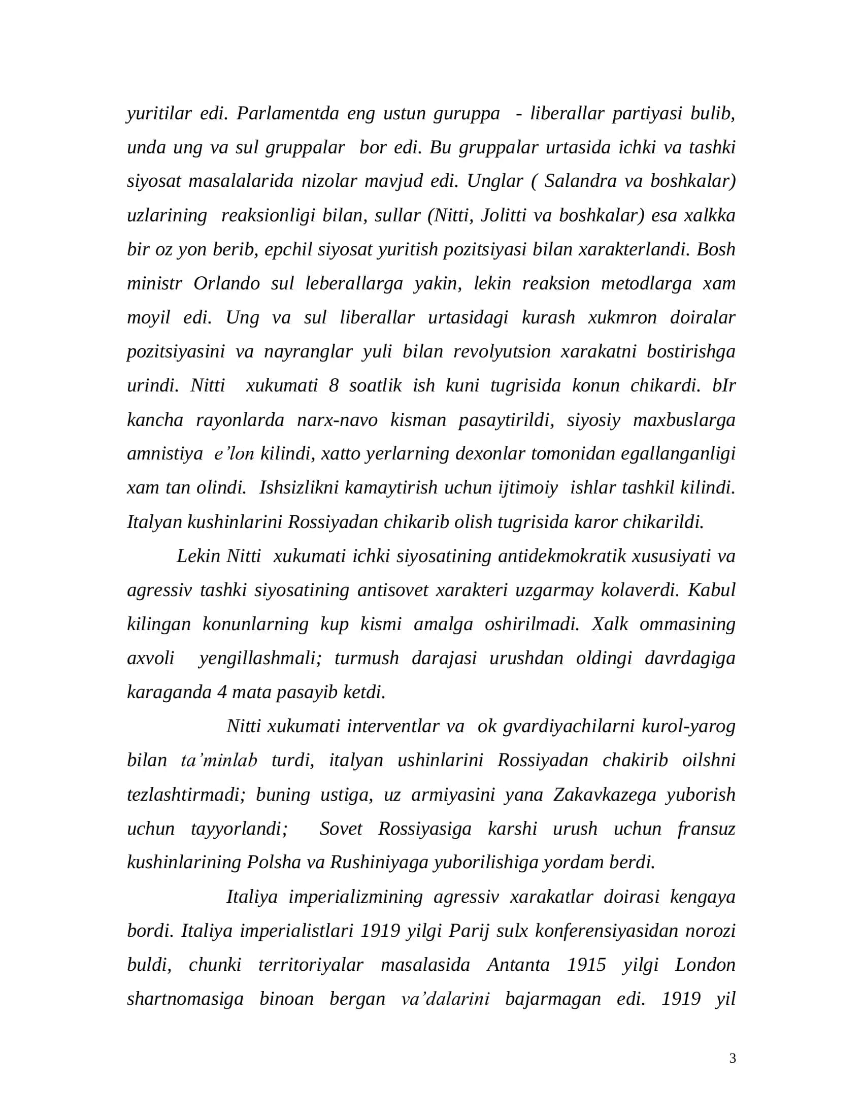 Eng yangi tarix tarix fanidan bajargan (1918-1945 yillarda Italiya) 3