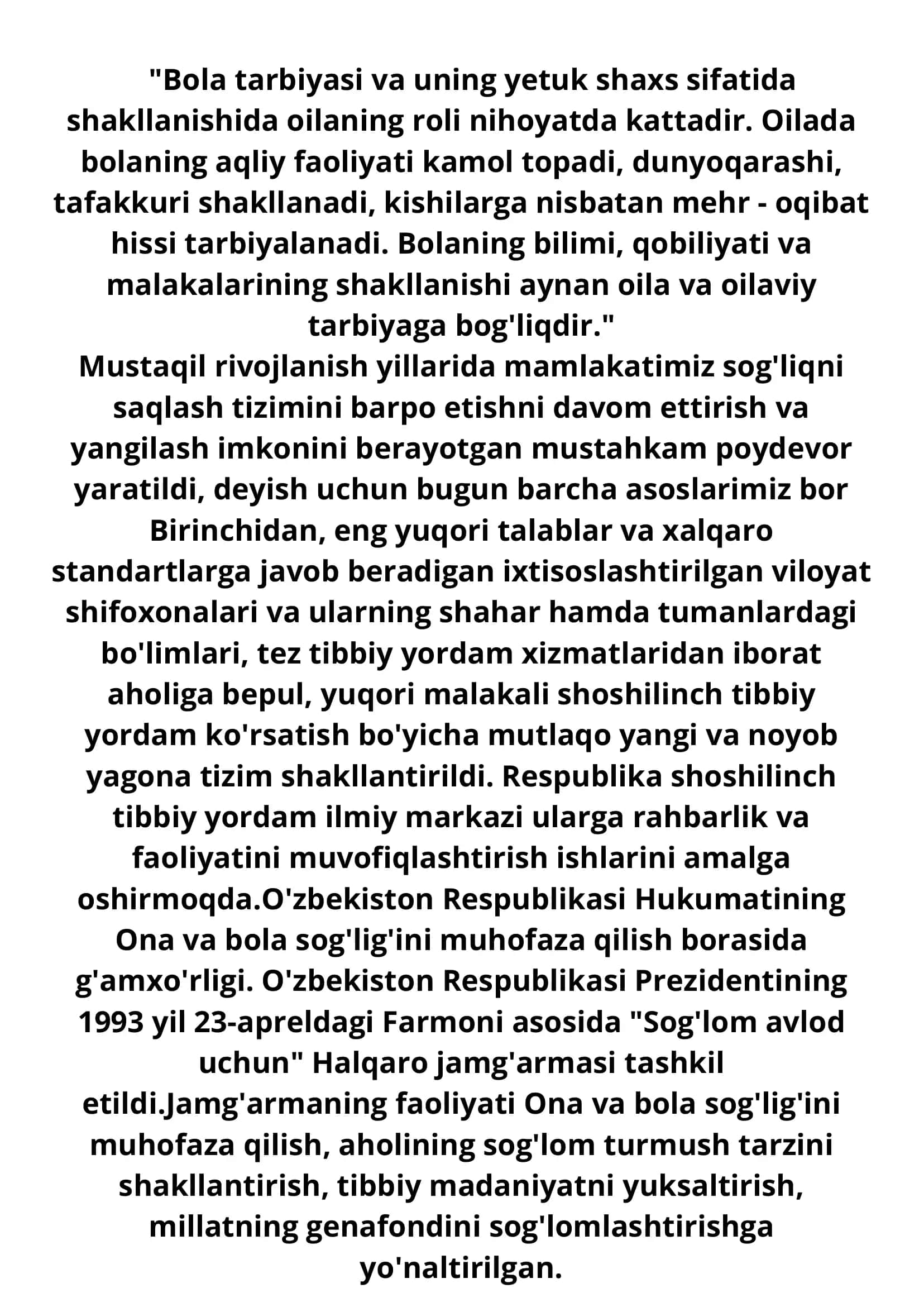 O'zbekiston Respublikasi prezidentining oila va oila tarbiyasi to'g'risidagi fikrlari bayon etilgan asarlarini o'rganish 3