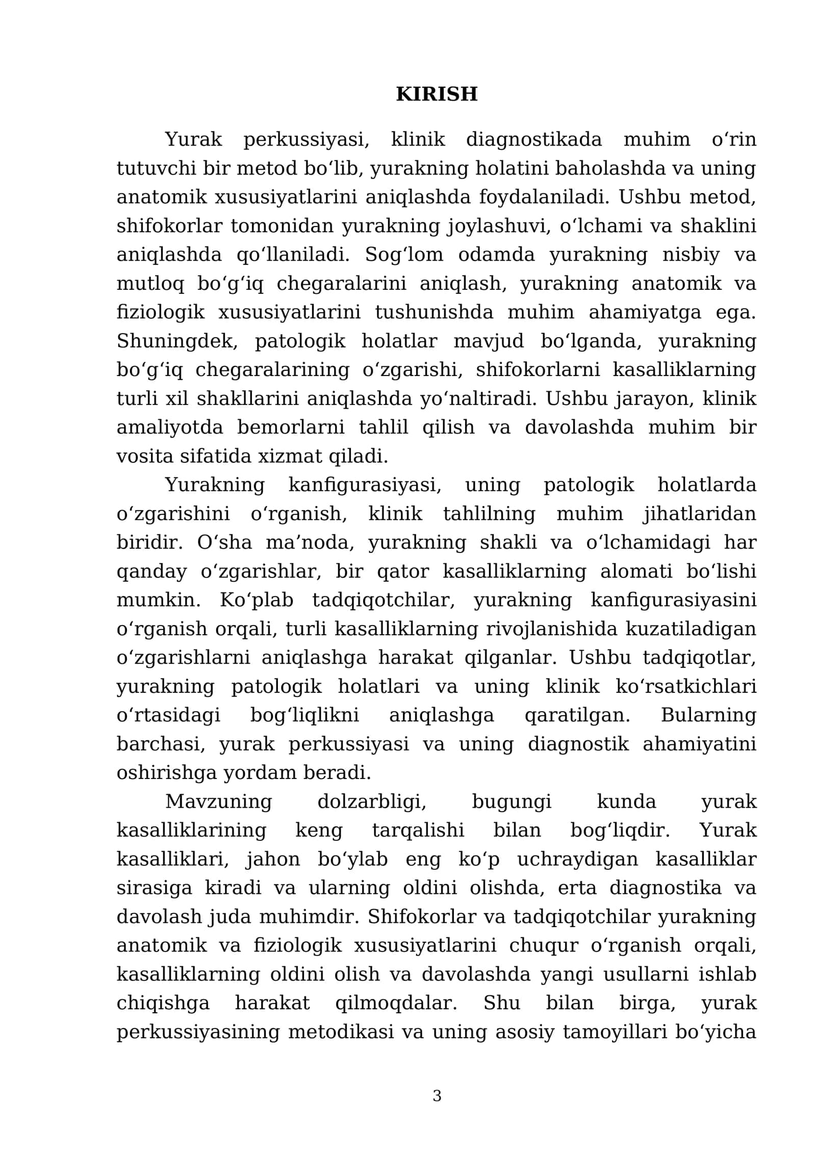 Yurak perkussiyasi. Yurakni nisbiy va mutloq boʻgʻiqlik chegarasini sogʻlom adamda aniqlash. Yurak kanfigurasiyasi. Yurakni nisbiy va mutloq bugʻiqlik chegarasini patalogiyada aniqlash. Yurak kanfigurasiyasini patologiyada aniqlash. Diagnostik ahamiyati. Rentgenogramma tahlili 3