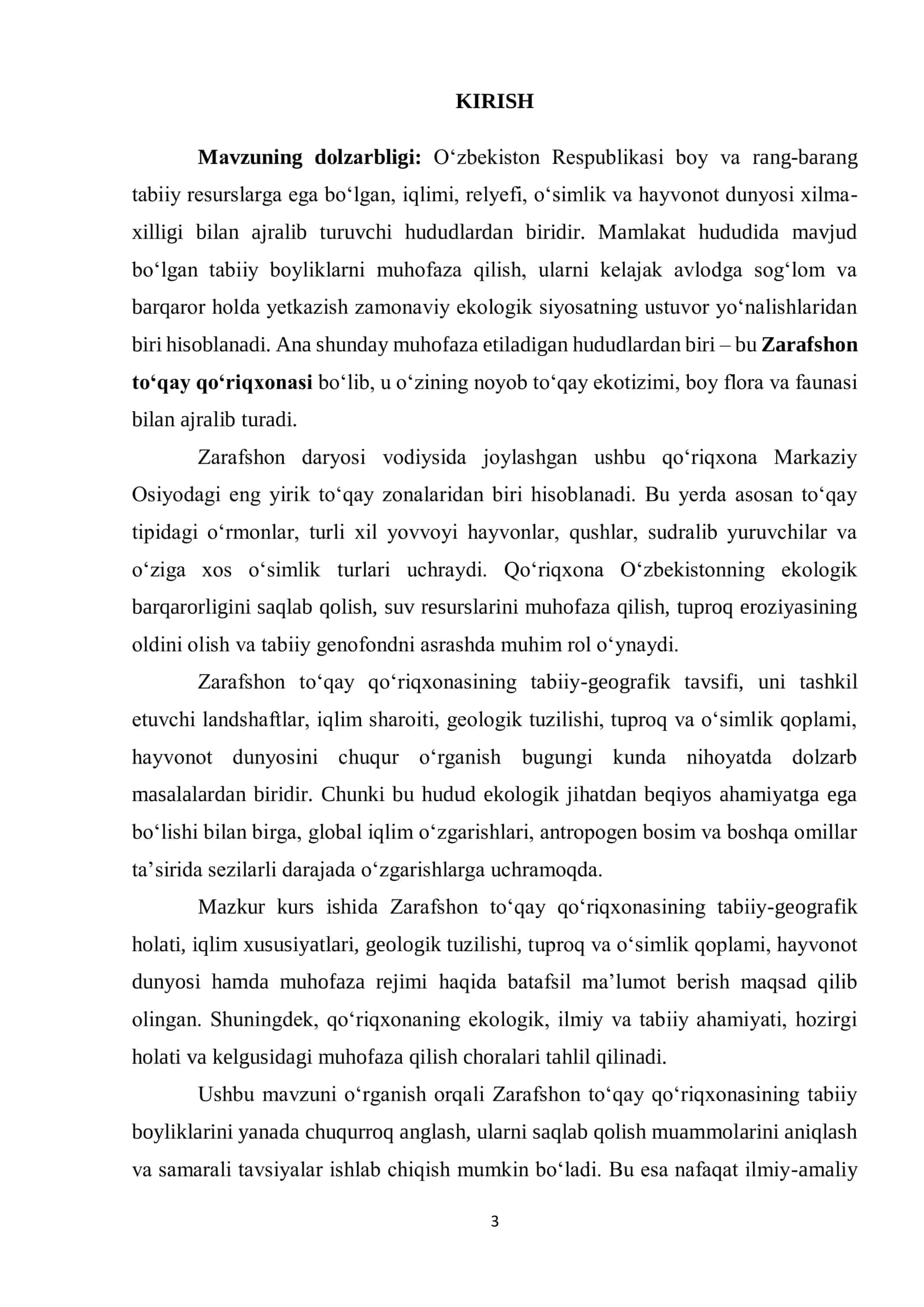 kurs ishi  ZARAFSHON TO’QAY QO’RIQXONASIGA TABIIY GEOGRAFIK TAVSIF 3