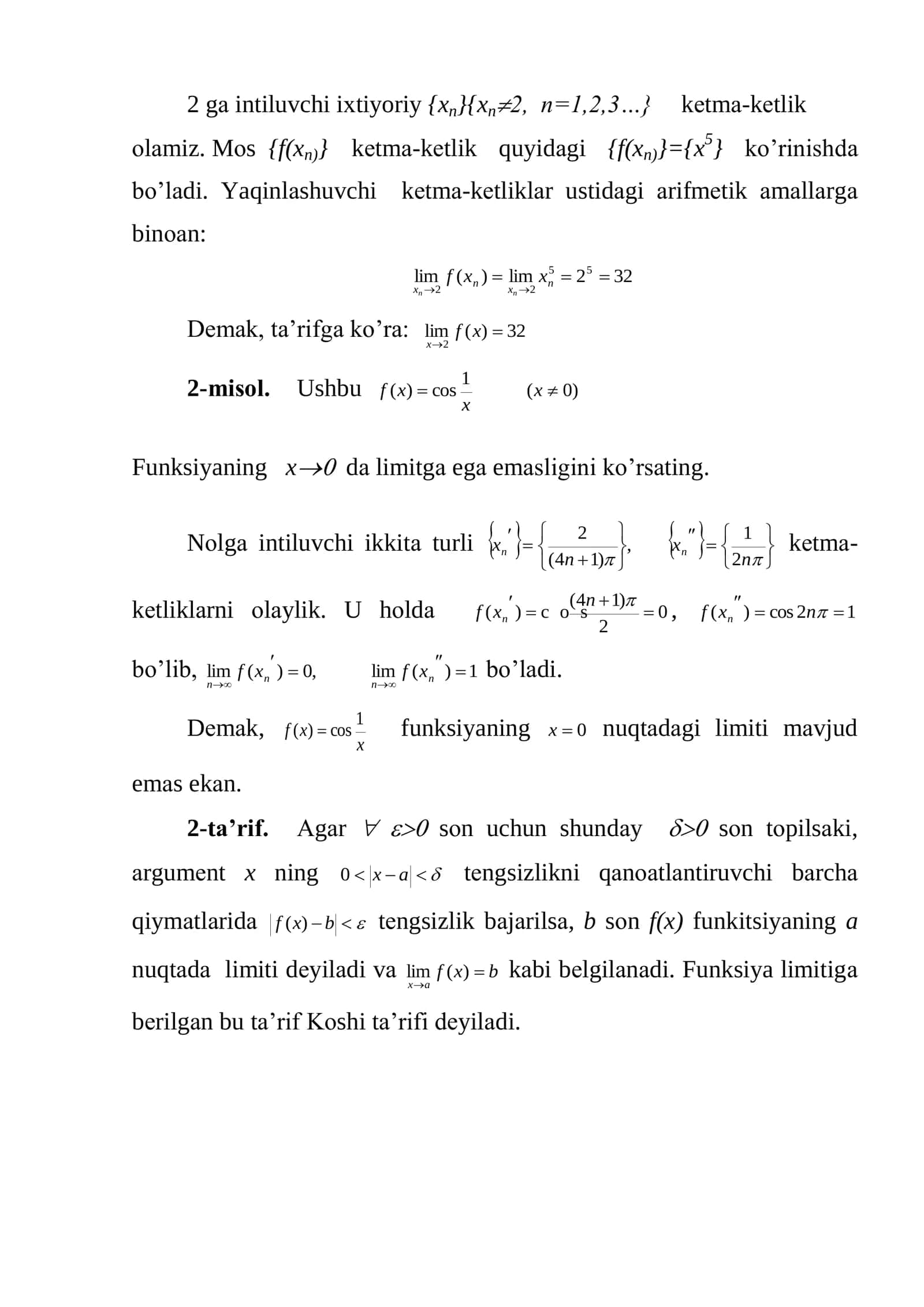 Funksiyalar ustida limitlar 3