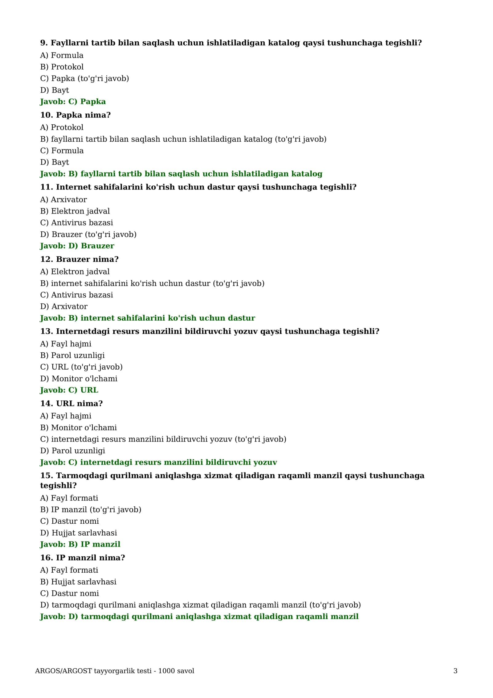 ARGOS/ARGOST tayyorgarlik testi - 1000 savollarga javobi bilan. Argost testi 3