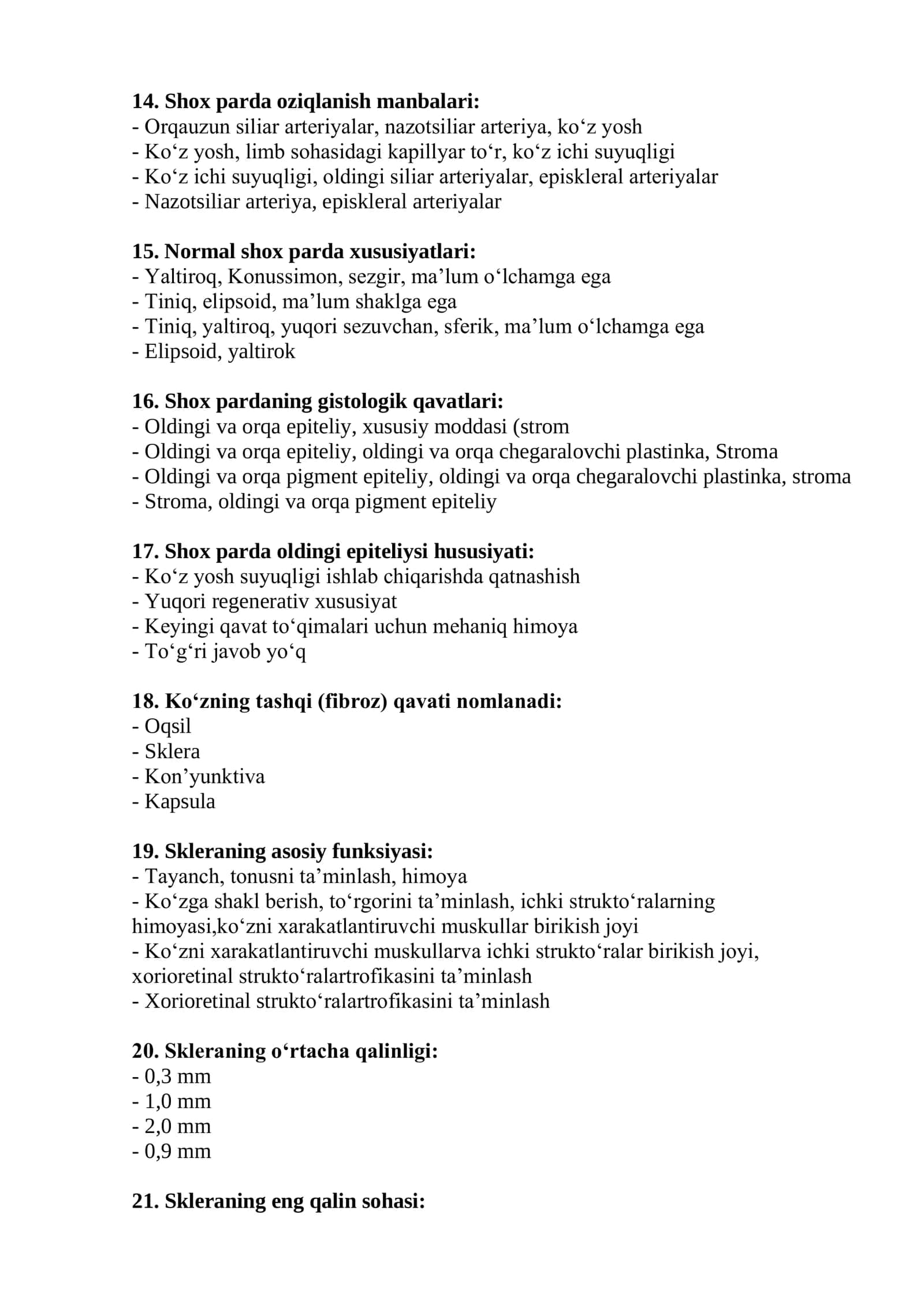 Onkooftalmologiya Mutaxassisligi Test Savollari 2026 3