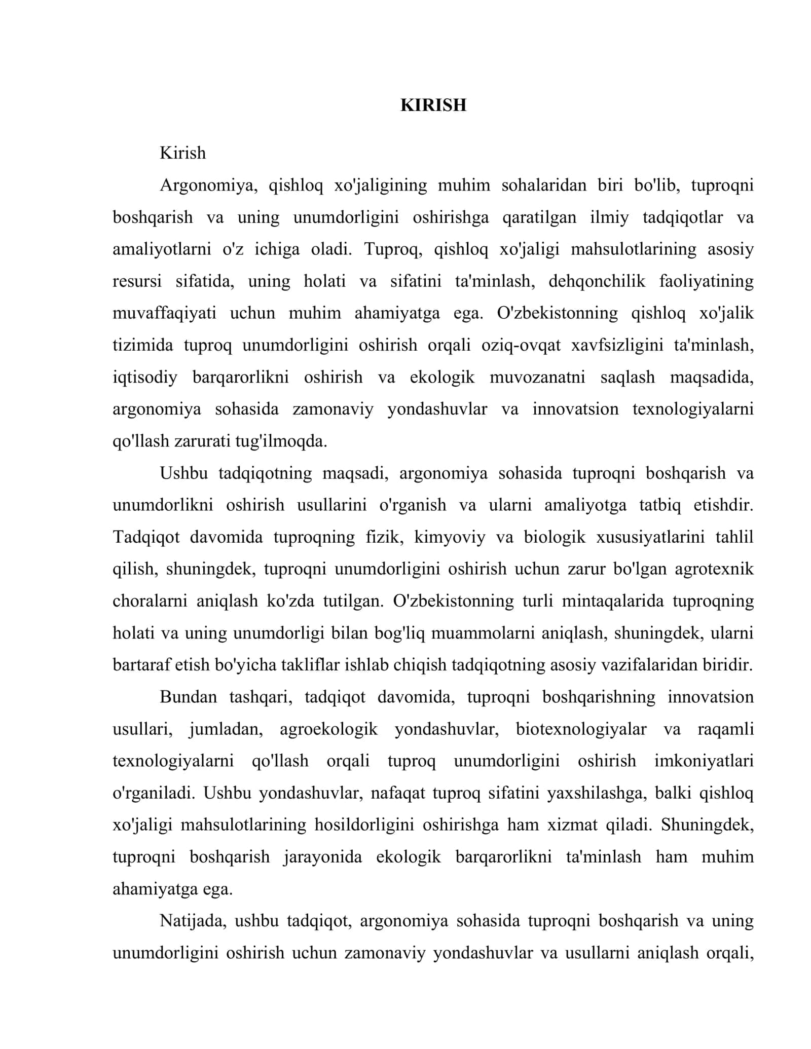 ARGONOMIYA - QISHLOQ XO'JALIGIDA TUPROQNI BOSHQARISH VA UNUMDORLIKNI OSHIRISH USULLARI 3