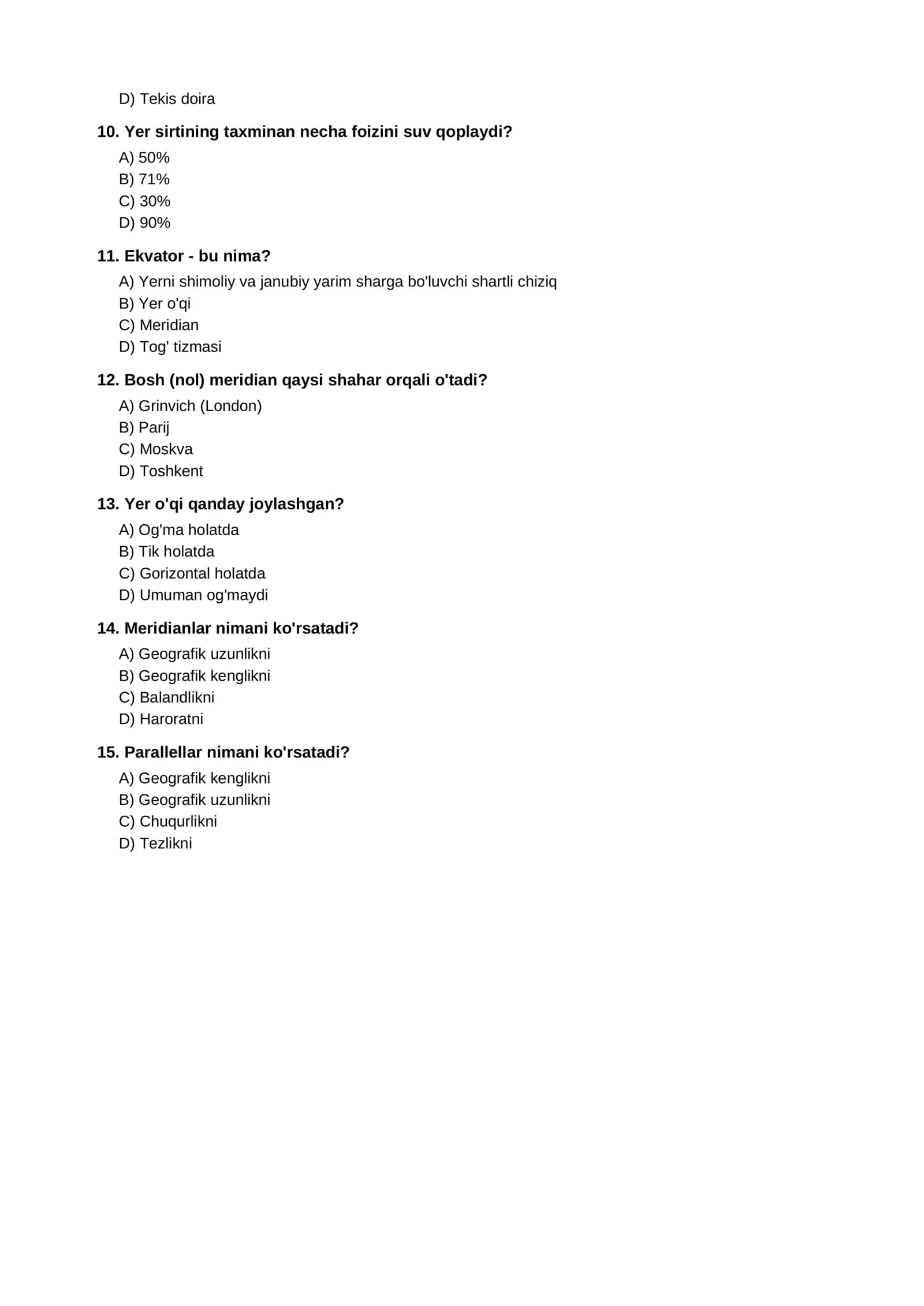 GEOGRAFIYA FANIDAN TEST TOPSHIRIQLARI 3