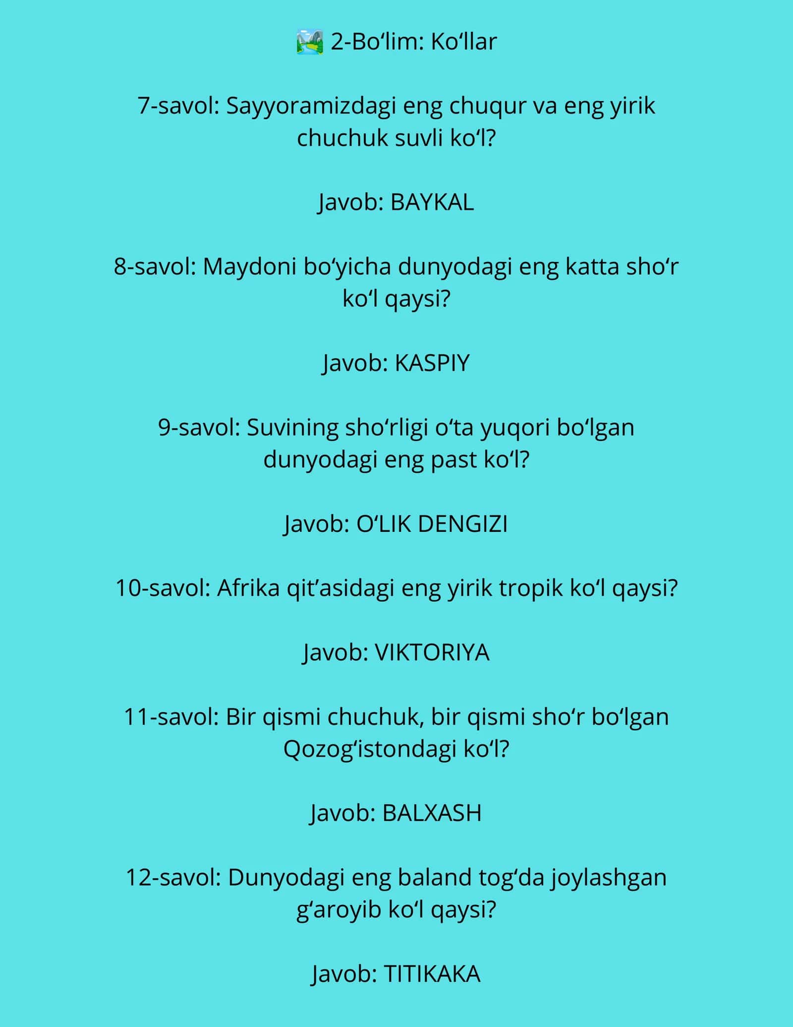 Geografiya boʻyicha savol javoblar 3