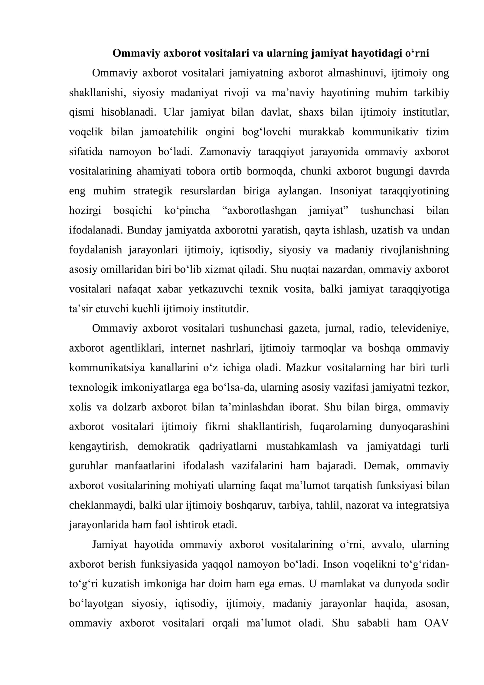 OMMAVIY AXBOROT VOSITALARI. INTERNET MADANIYATI. PUBLISISTIK USLUB VA UNING XUSUSIYATLARI 3
