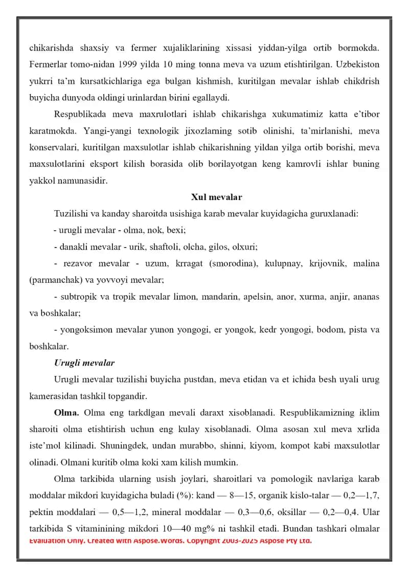 Meva mahsulotlarining turlari, tuzilishi va tovar ishlov berishdagi sifat ko’rsatkichlar 3