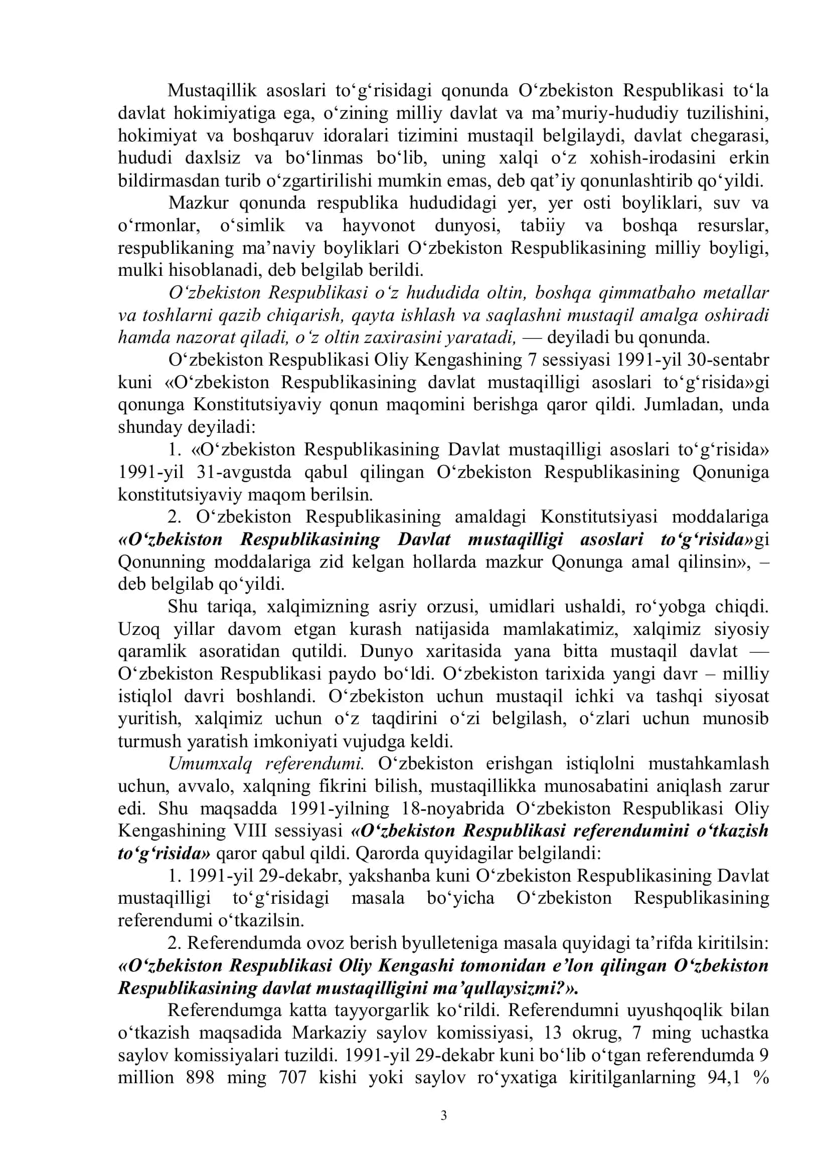Mustaqil O‘zbеkiston Rеspublikasining tashkil topishi va uning tarixiy ahamiyati 3
