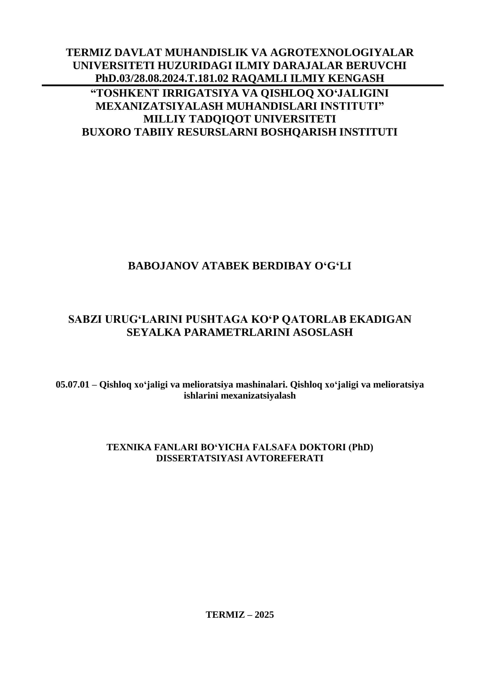 Texnika Fanlari Bo‘yicha Falsafa Doktori (PhD) dissertatsiyasi avtoreferati 3