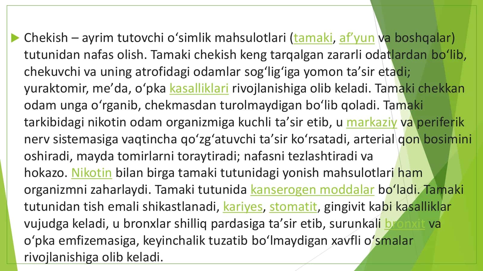 "Zararli odatlar –salomatlik kushandasi" Mustaqil ishi 3