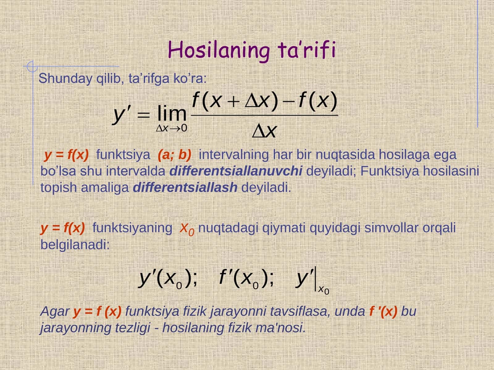 Funktsiyaning hosilasi 3