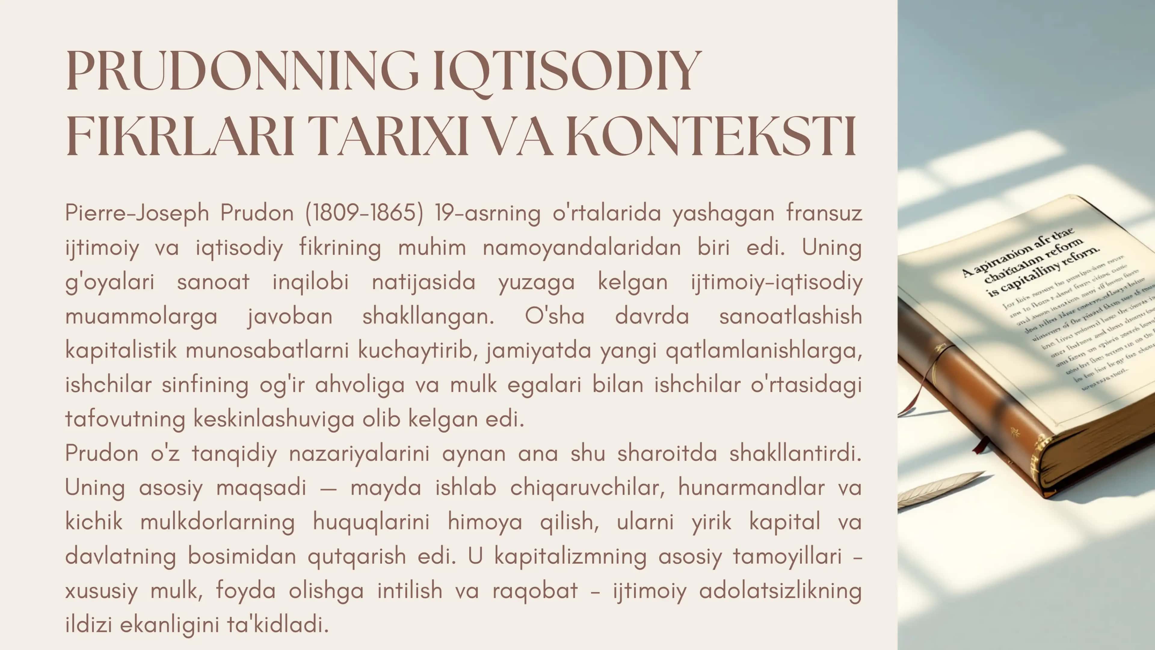 PRUDON (1809- 1865) KAPI TAL IZMNI ISLOH QI L ISH KONSEPSIYASI , QIYMATNING ABADIY GʻOYASI , BELGI LANGAN QIYMAT 3